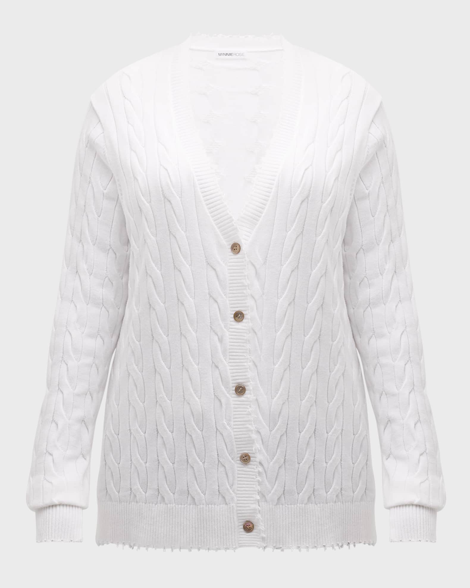 Plus Size Frayed Cable Knit Cardigan