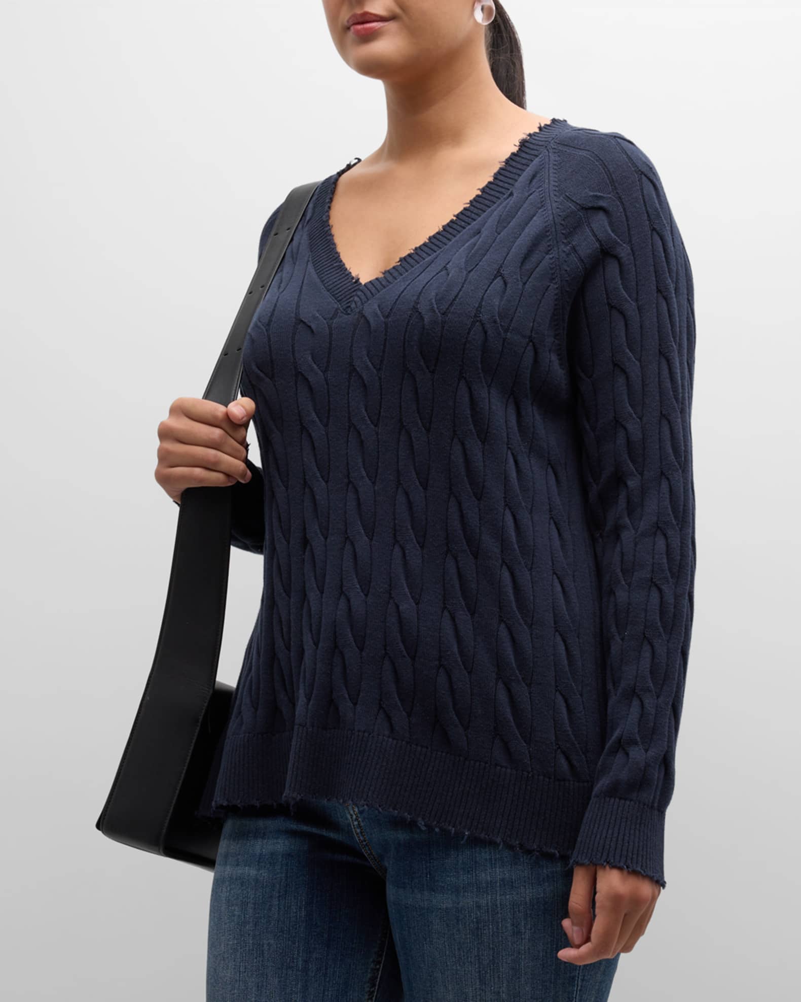 Plus Size Frayed Cable Knit Sweater