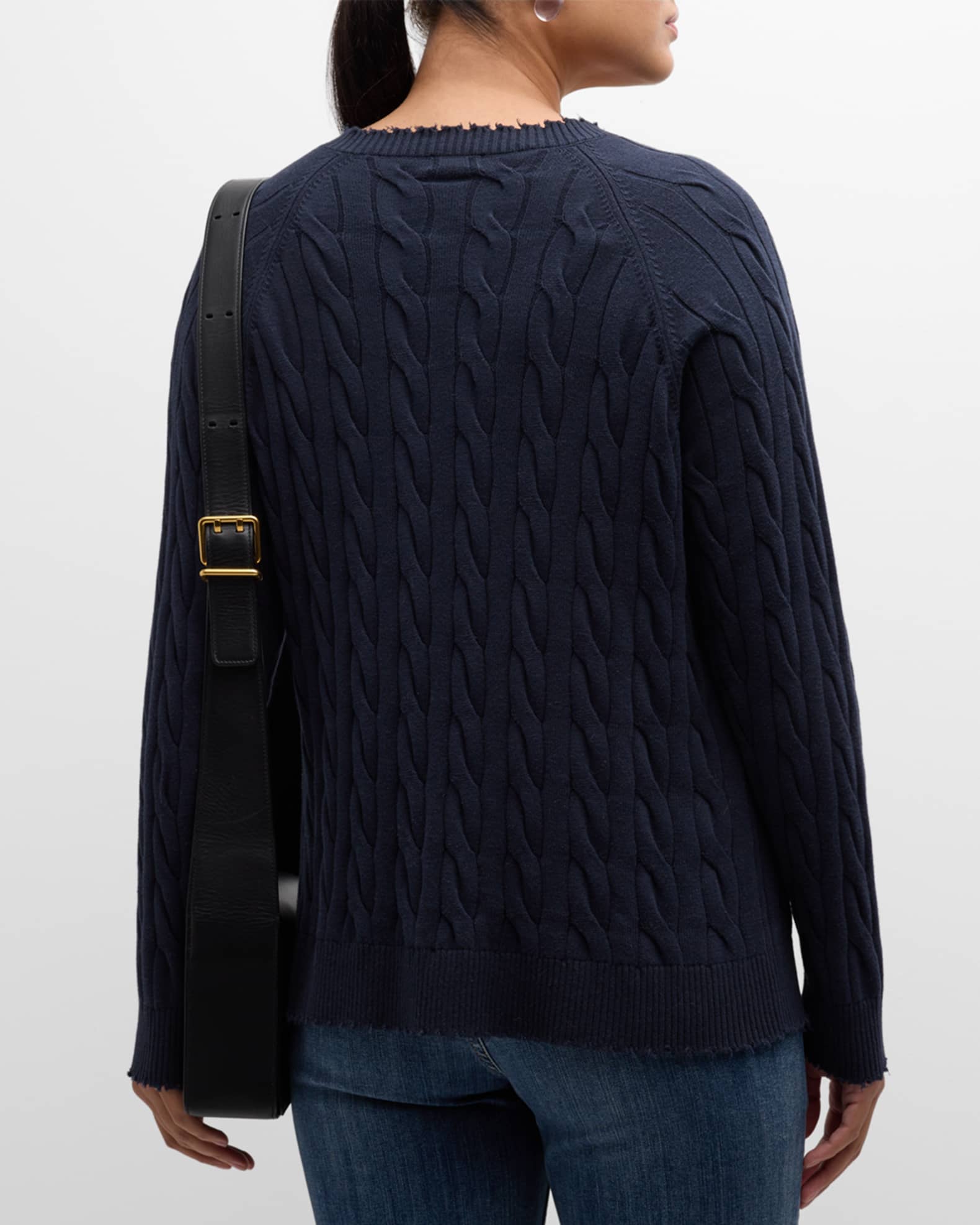 Plus Size Frayed Cable Knit Sweater