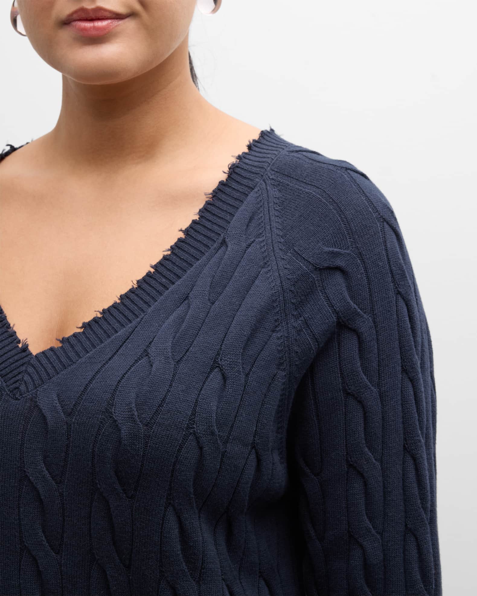 Plus Size Frayed Cable Knit Sweater