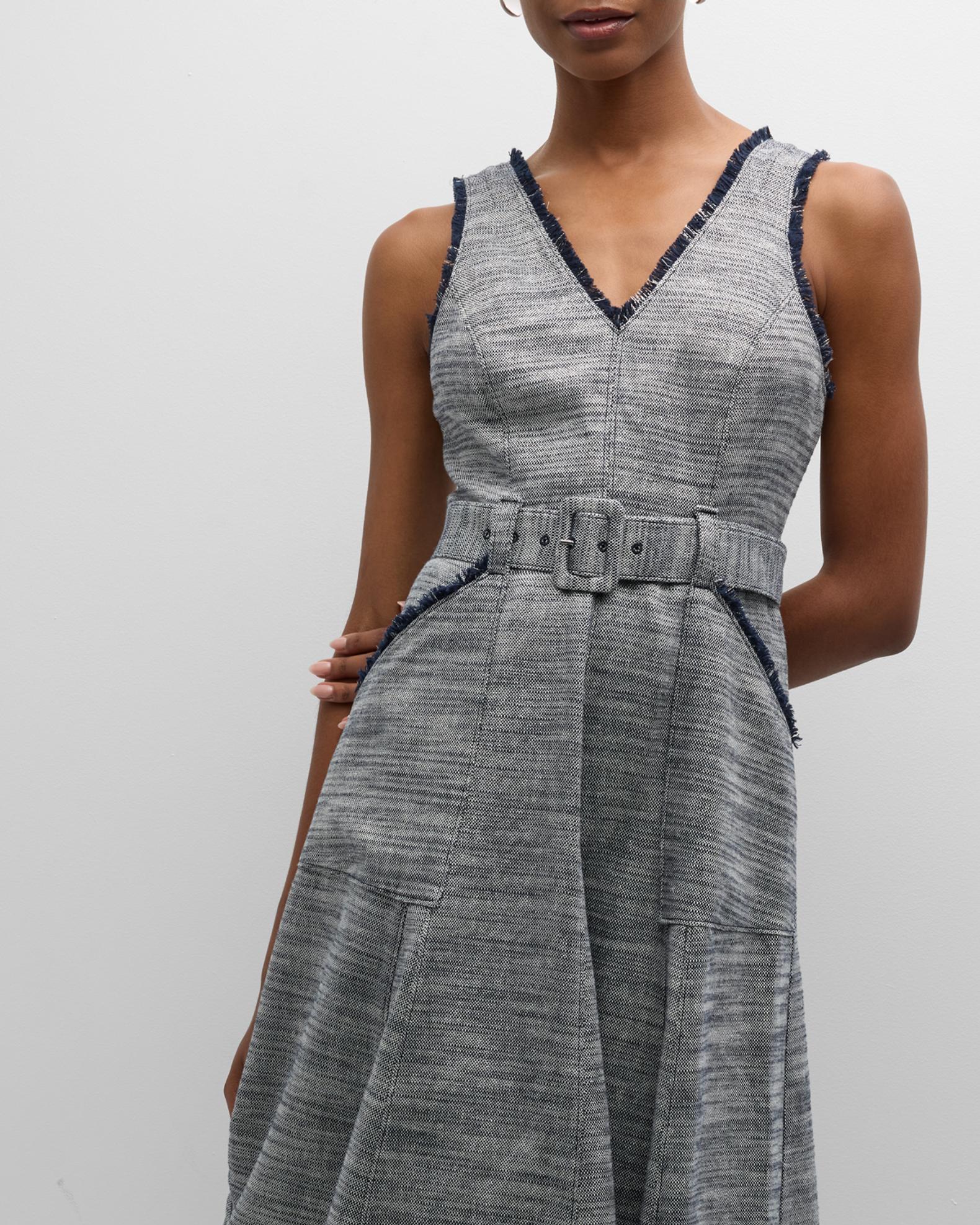 Women's Cotton Linen V-Neck Midi Dress - Summer Casual Long Dress, Solid Colors | Breathable & Flowy