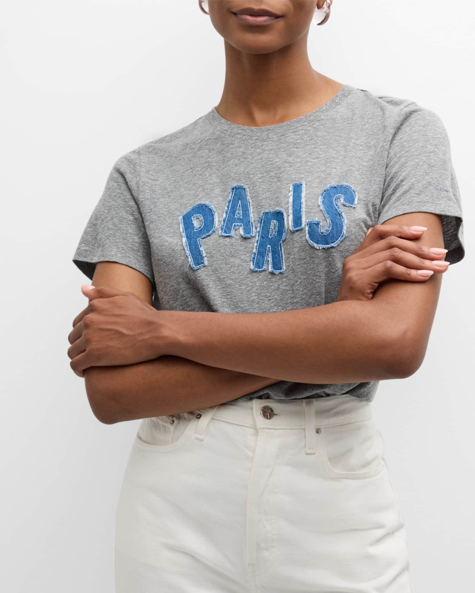 Cinq a Sept Patched Denim Paris Short-Sleeve T-Shirt | Neiman Marcus