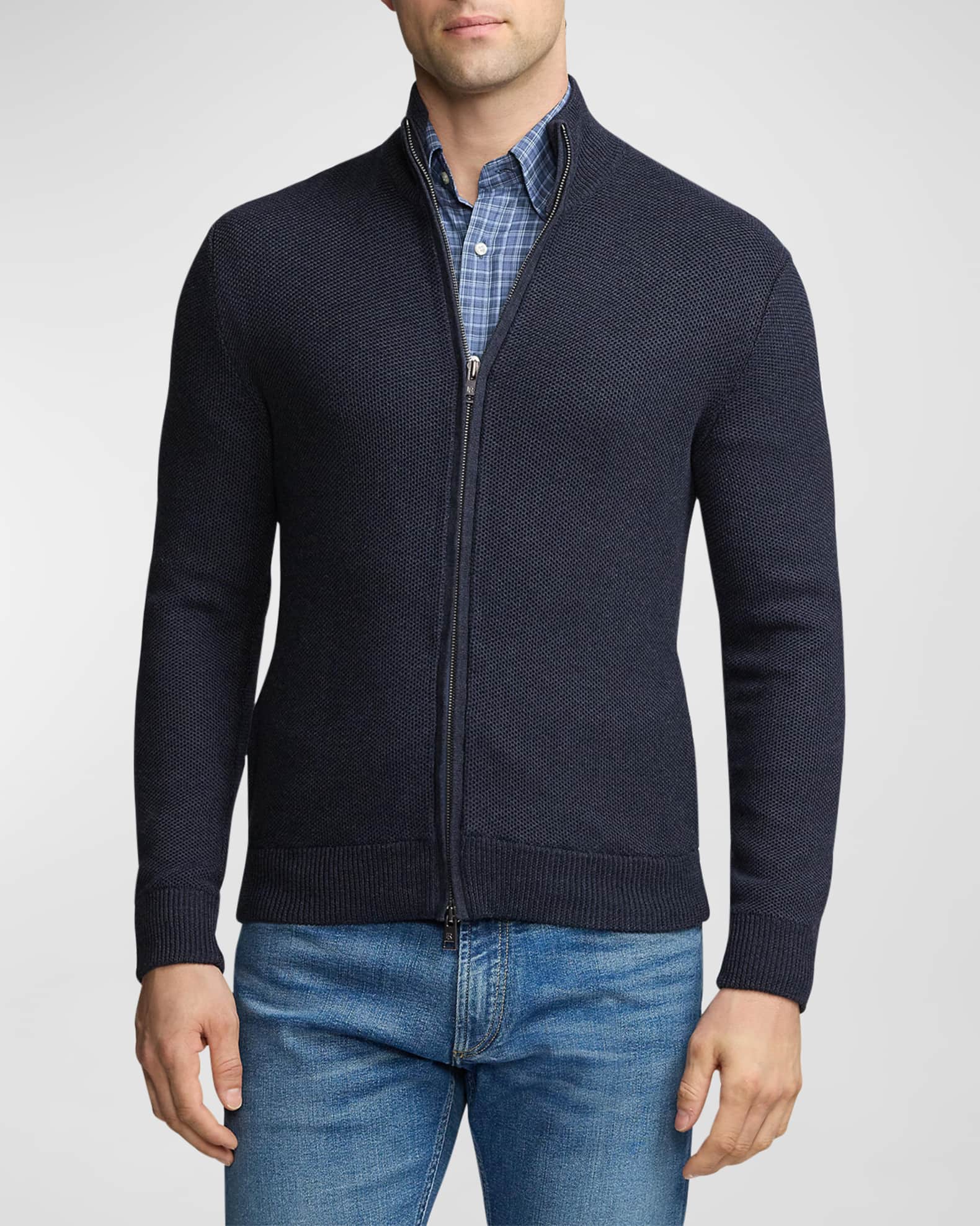 Men's Silk-Cotton Full-Zip Sweater