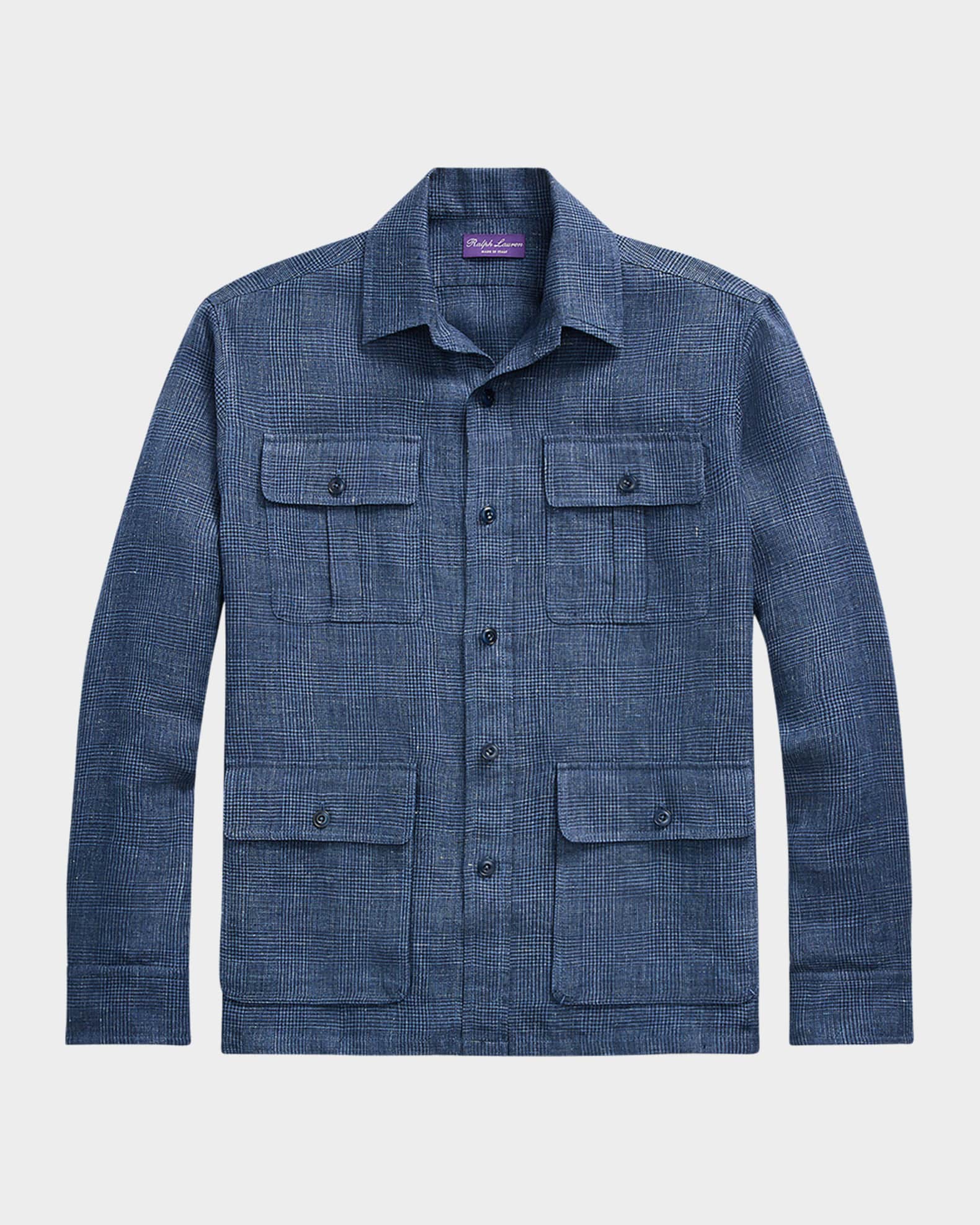 Ralph Lauren Purple Label Men s Glen Plaid Linen Shirt Blue