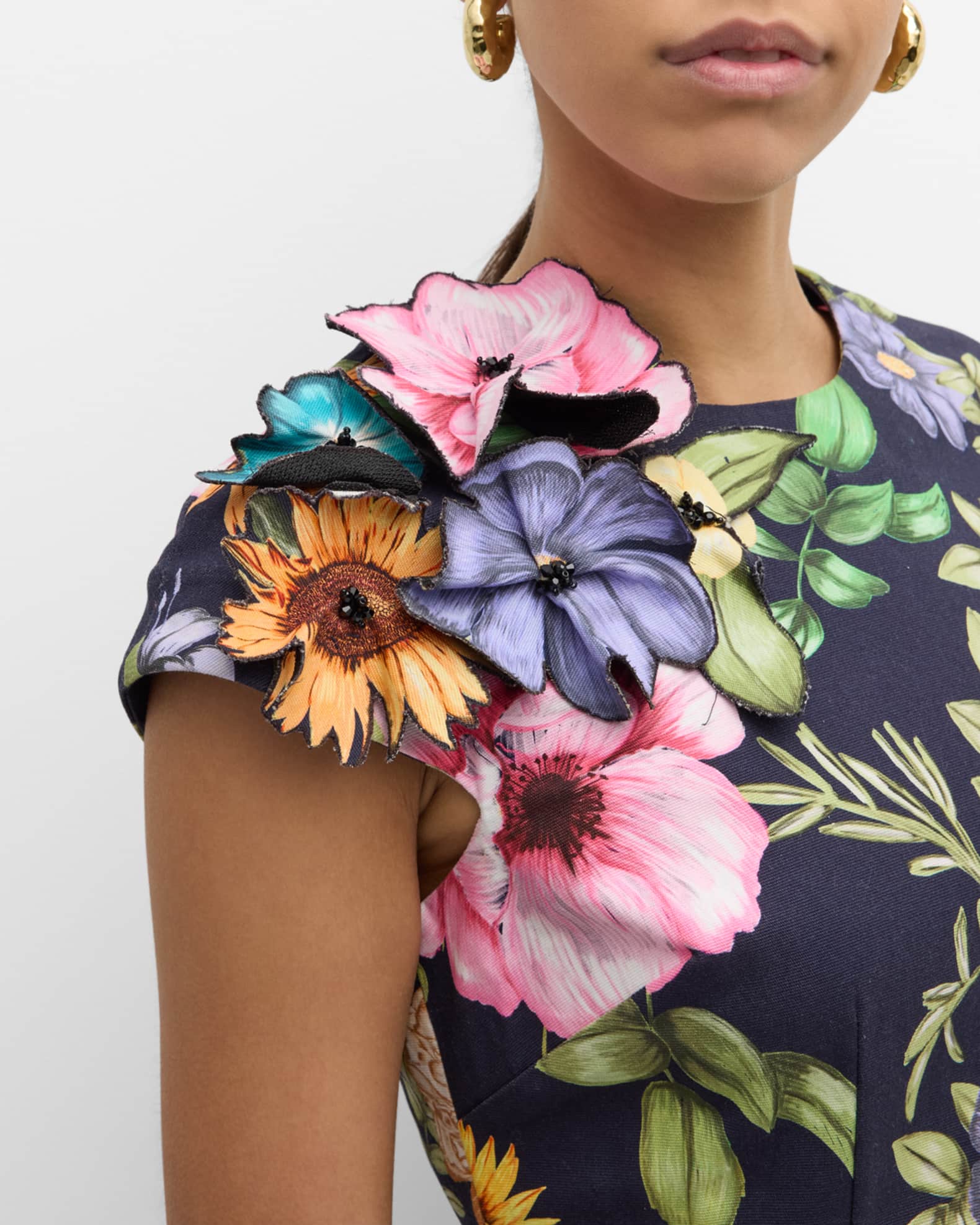 Rickie Freeman for Teri Jon Floral-Print Beaded Applique