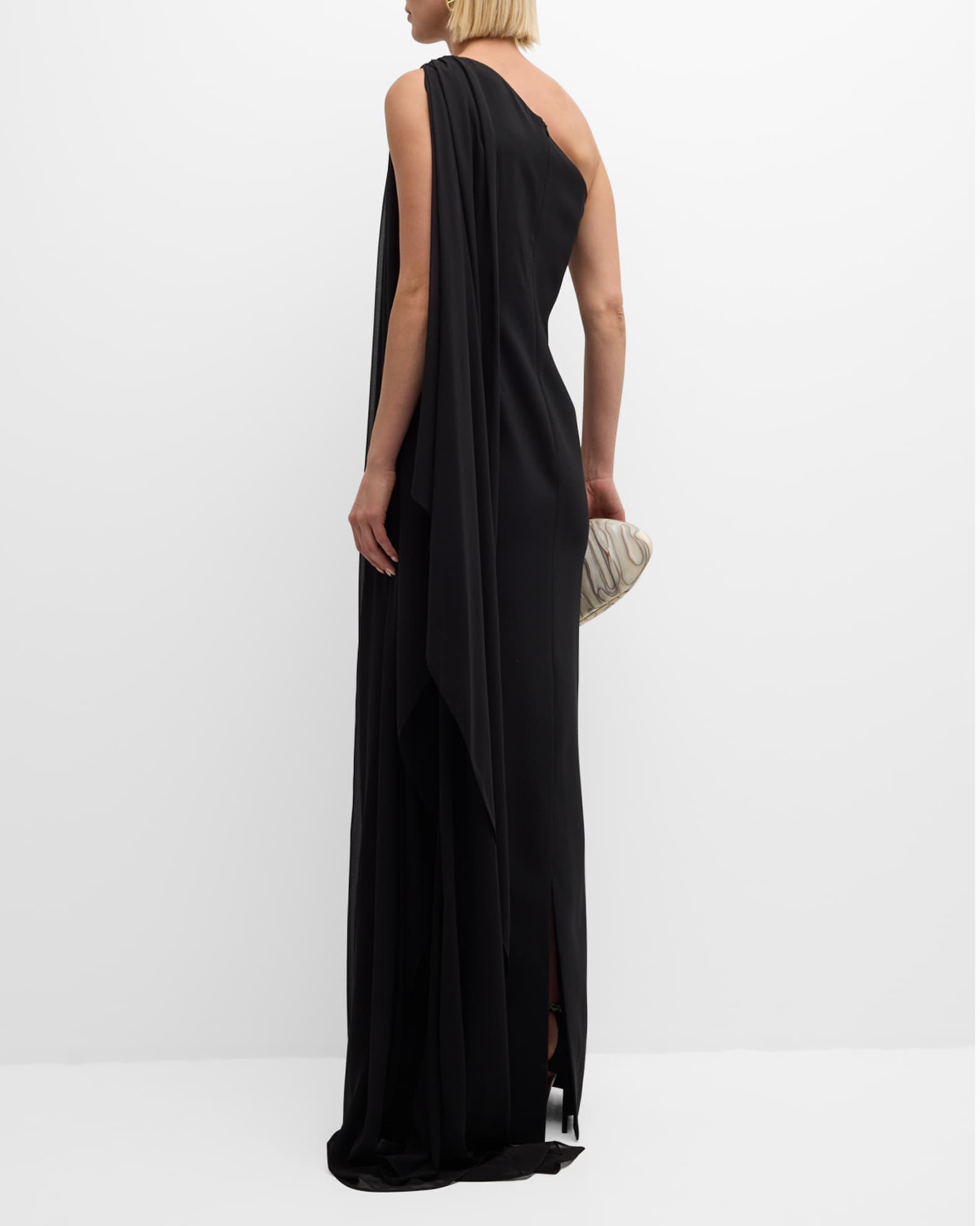 Rickie Freeman for Teri Jon One Shoulder Draped Column Gown Neiman Marcus