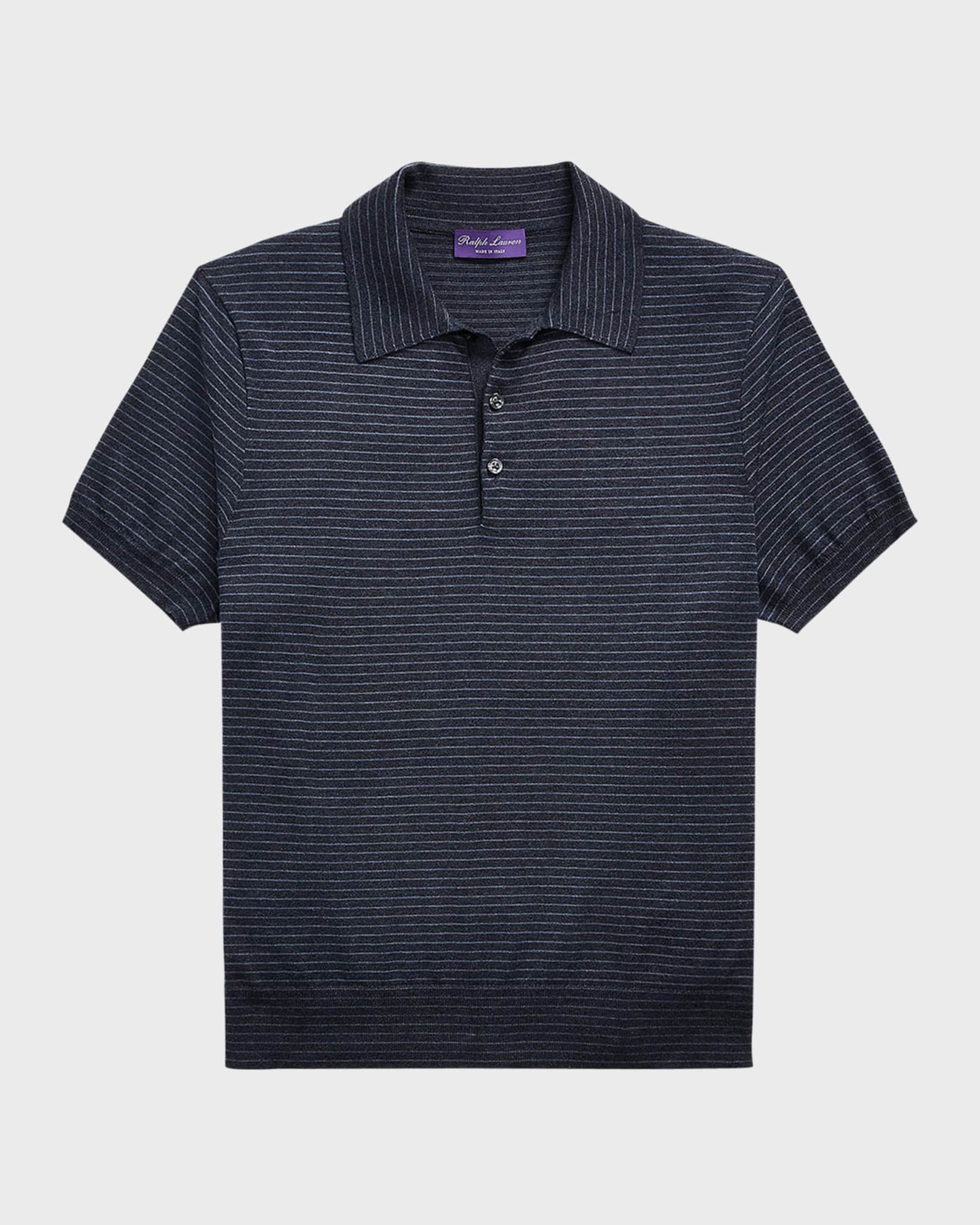 Ralph Lauren Purple Label Men s Striped Silk Cotton Polo Collar Sweater Dark Melange Blue Men s 2X L Sweaters Pullover Sweaters