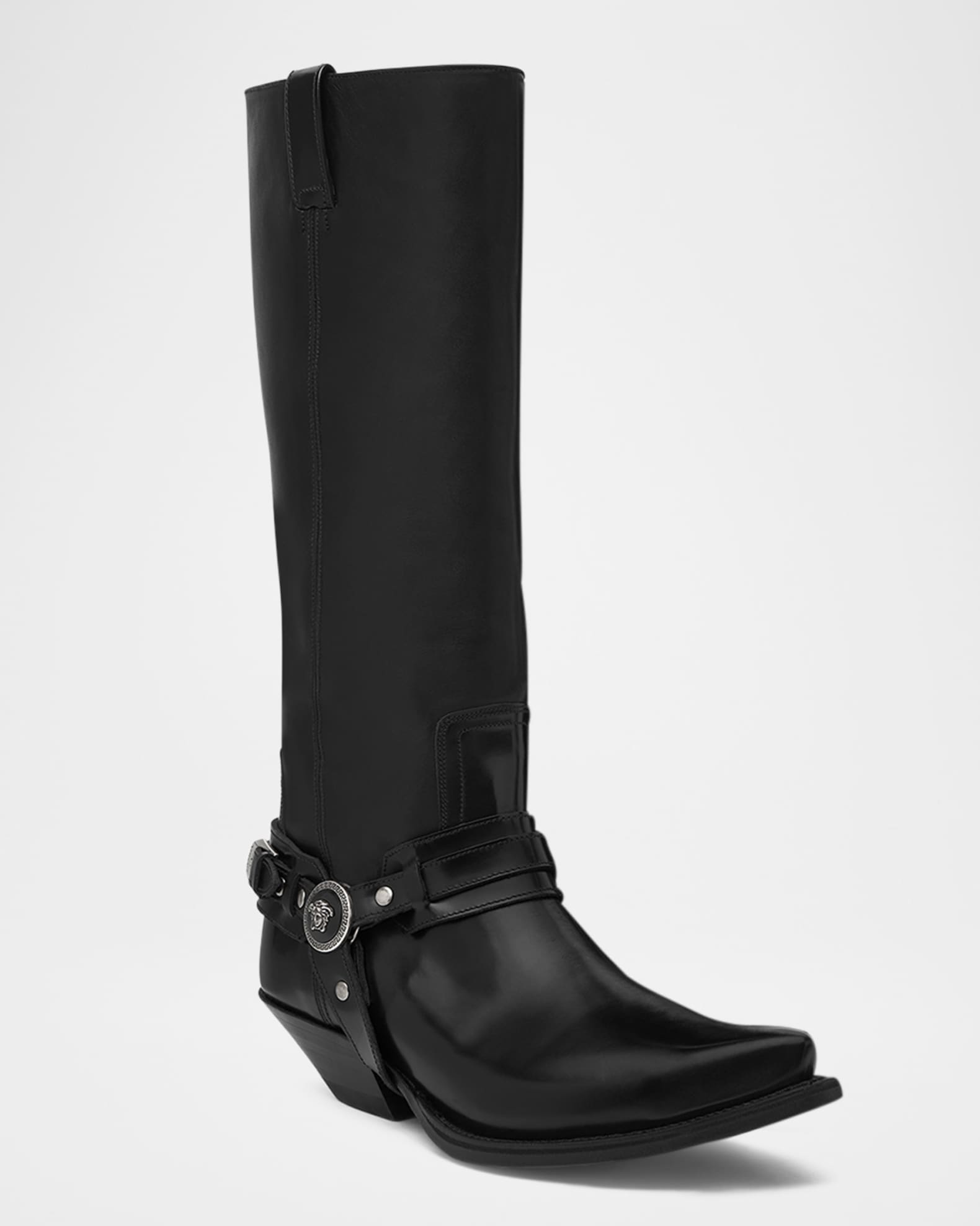 Versace Texano Leather Harness Biker Boots Neiman Marcus