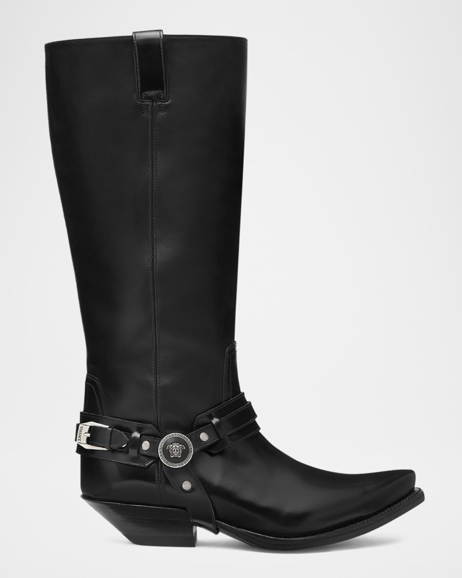 Versace Texano Leather Harness Biker Boots Neiman Marcus