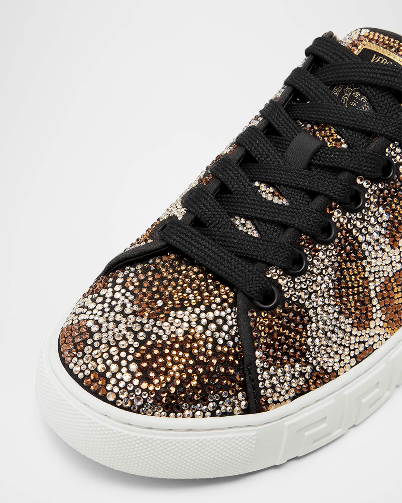 Versace La Greca Leopard Crystal Low Top Sneakers Neiman Marcus
