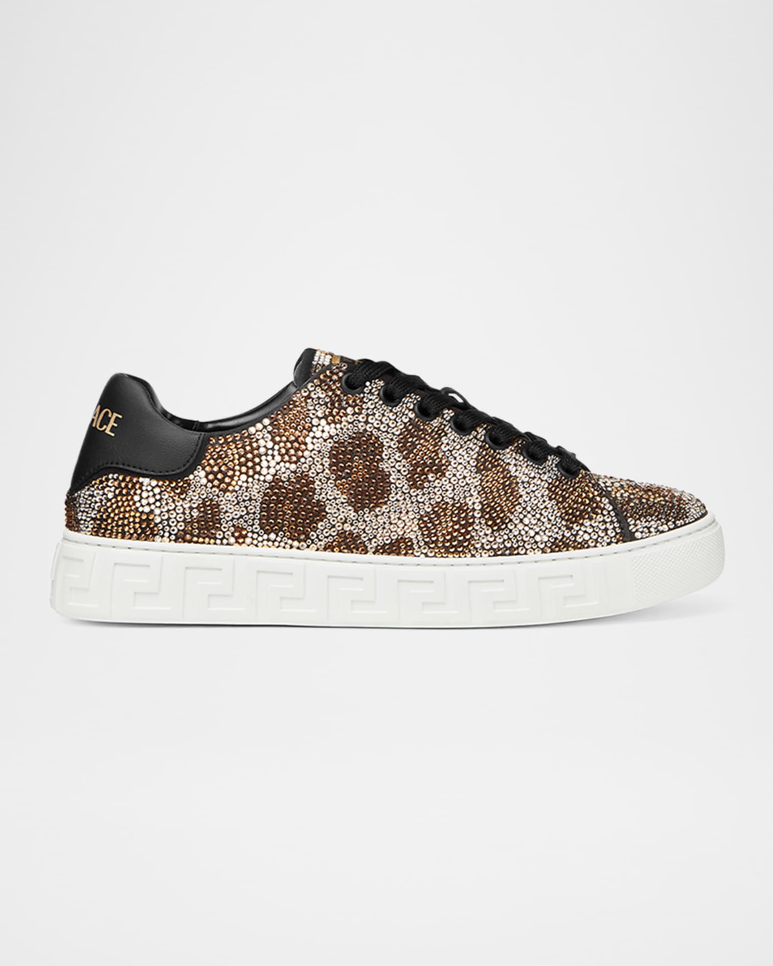 Versace La Greca Leopard Crystal Low Top Sneakers Neiman Marcus