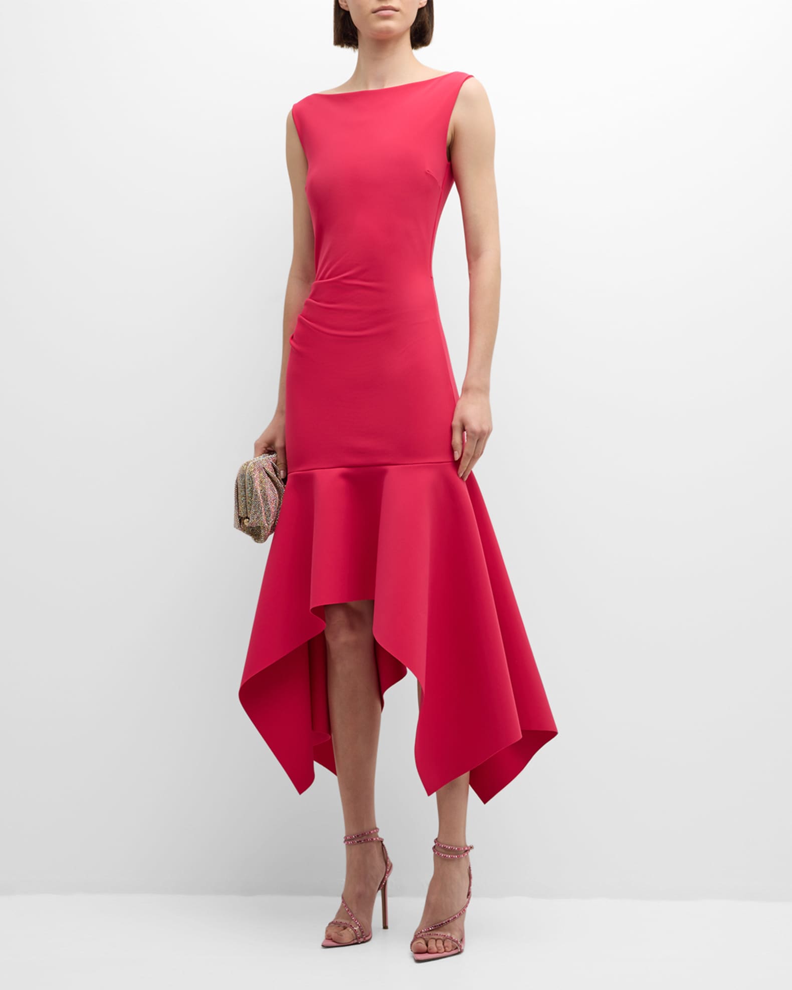 Chiara Boni La Petite Robe Boat Neck Handkerchief Midi Dress Pink