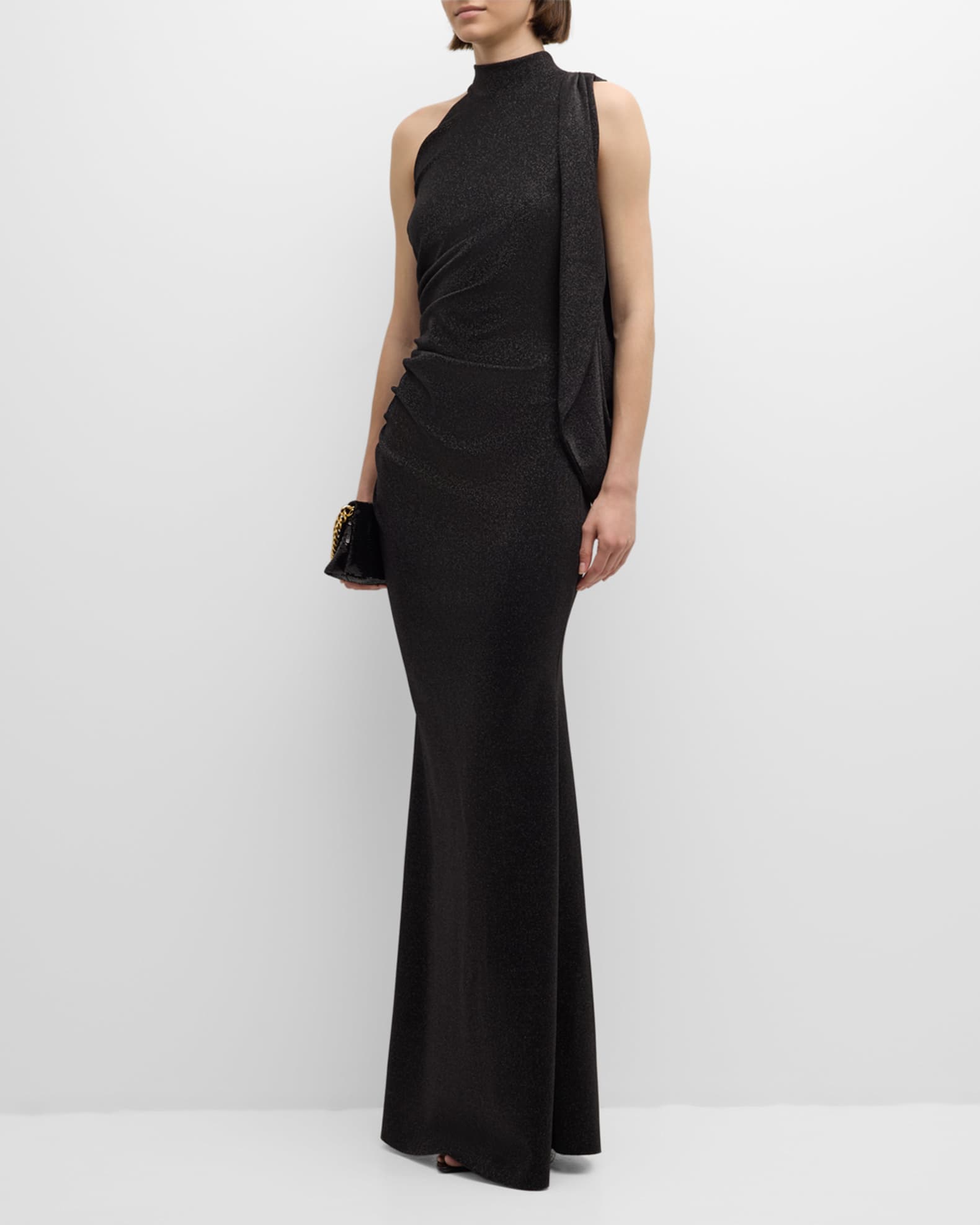 Chiara Boni La Petite Robe Pleated Mock Neck Shimmer Gown Hematite