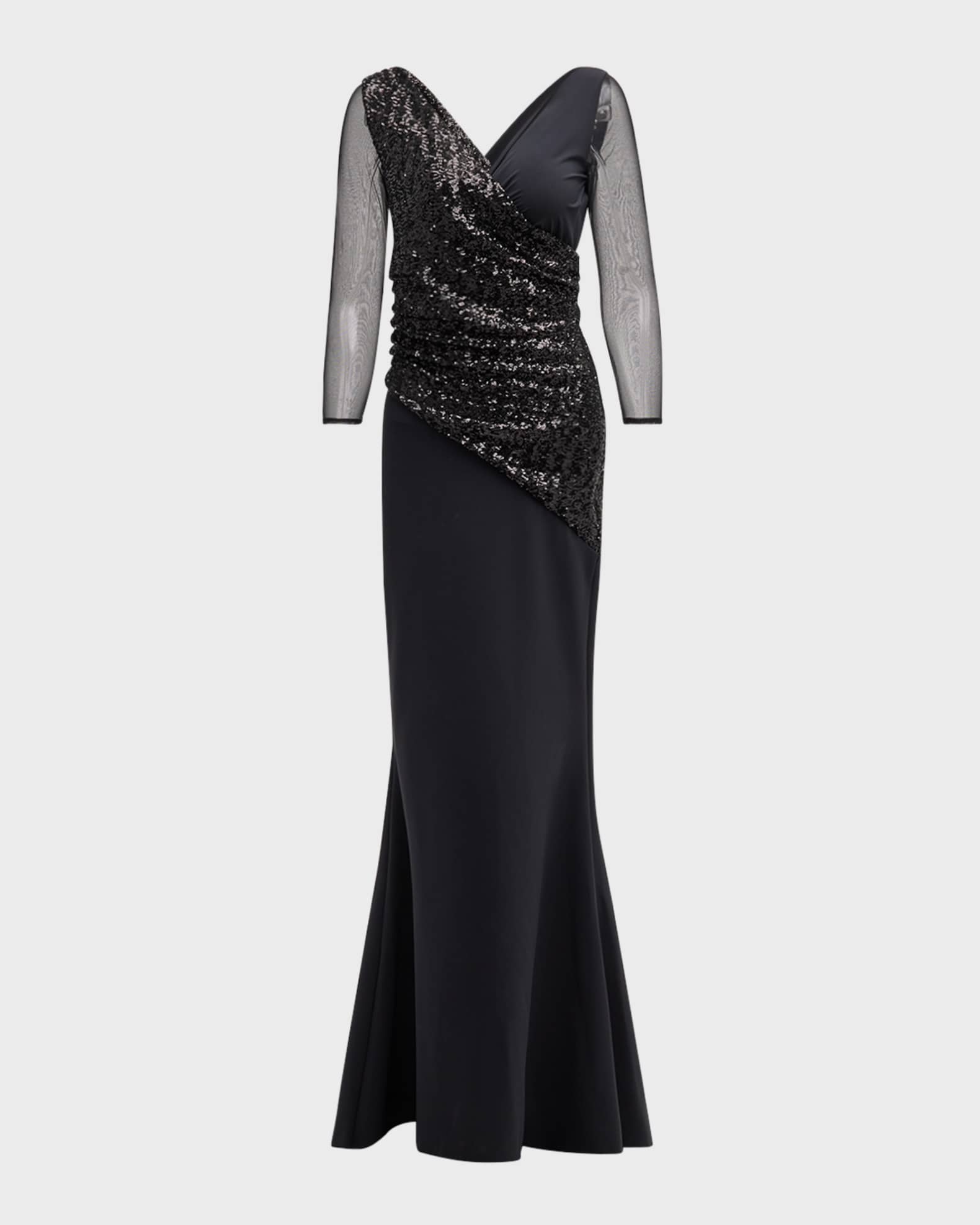Sequin Illusion Sleeve Trumpet Gown