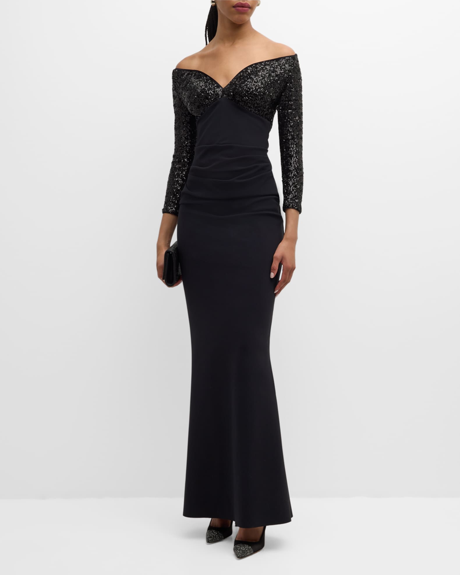 Chiara Boni La Petite Robe Off Shoulder Sequin Mermaid Gown Black Women s 2 Off The Shoulder Gowns