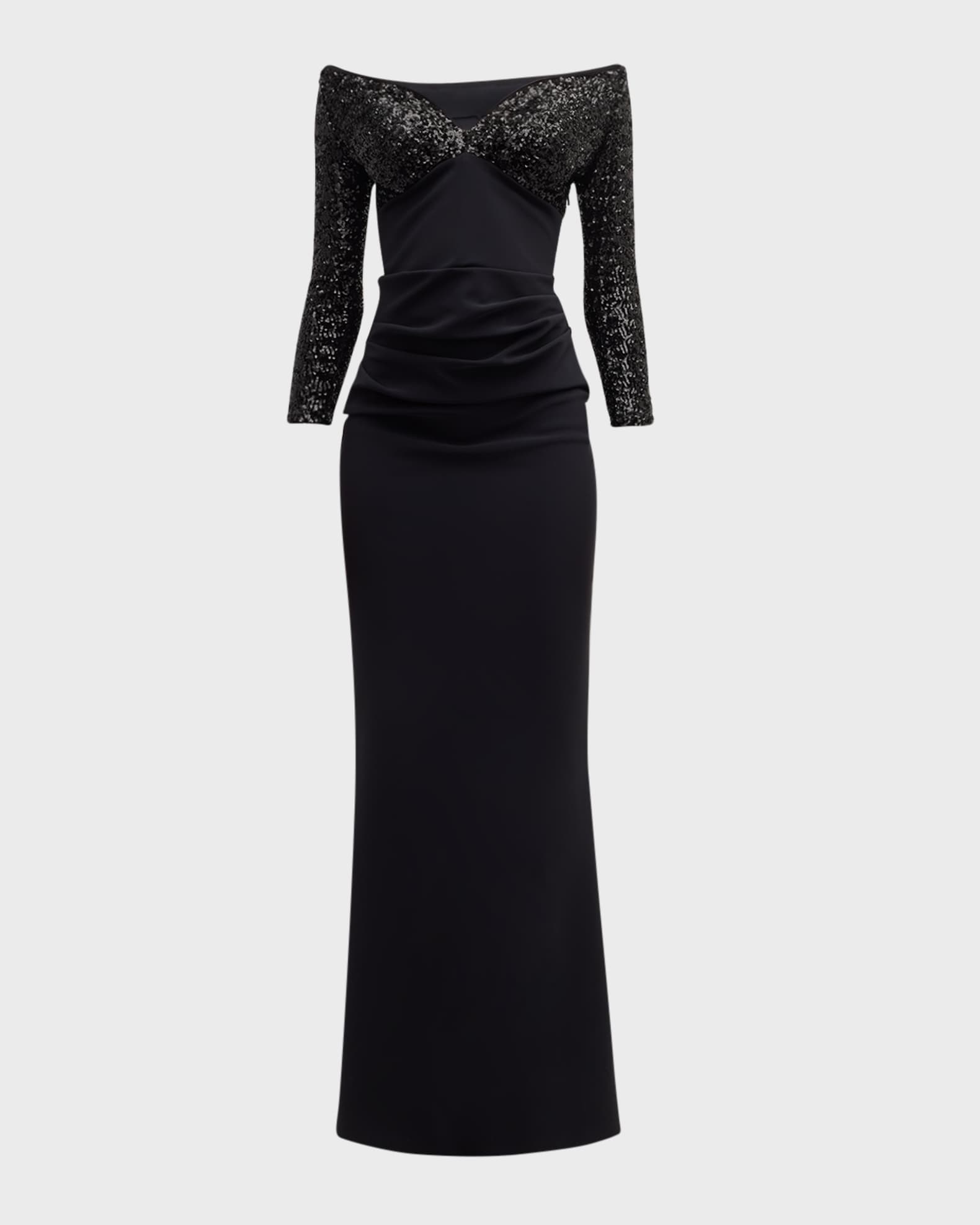 Off-Shoulder Sequin Mermaid Gown 0