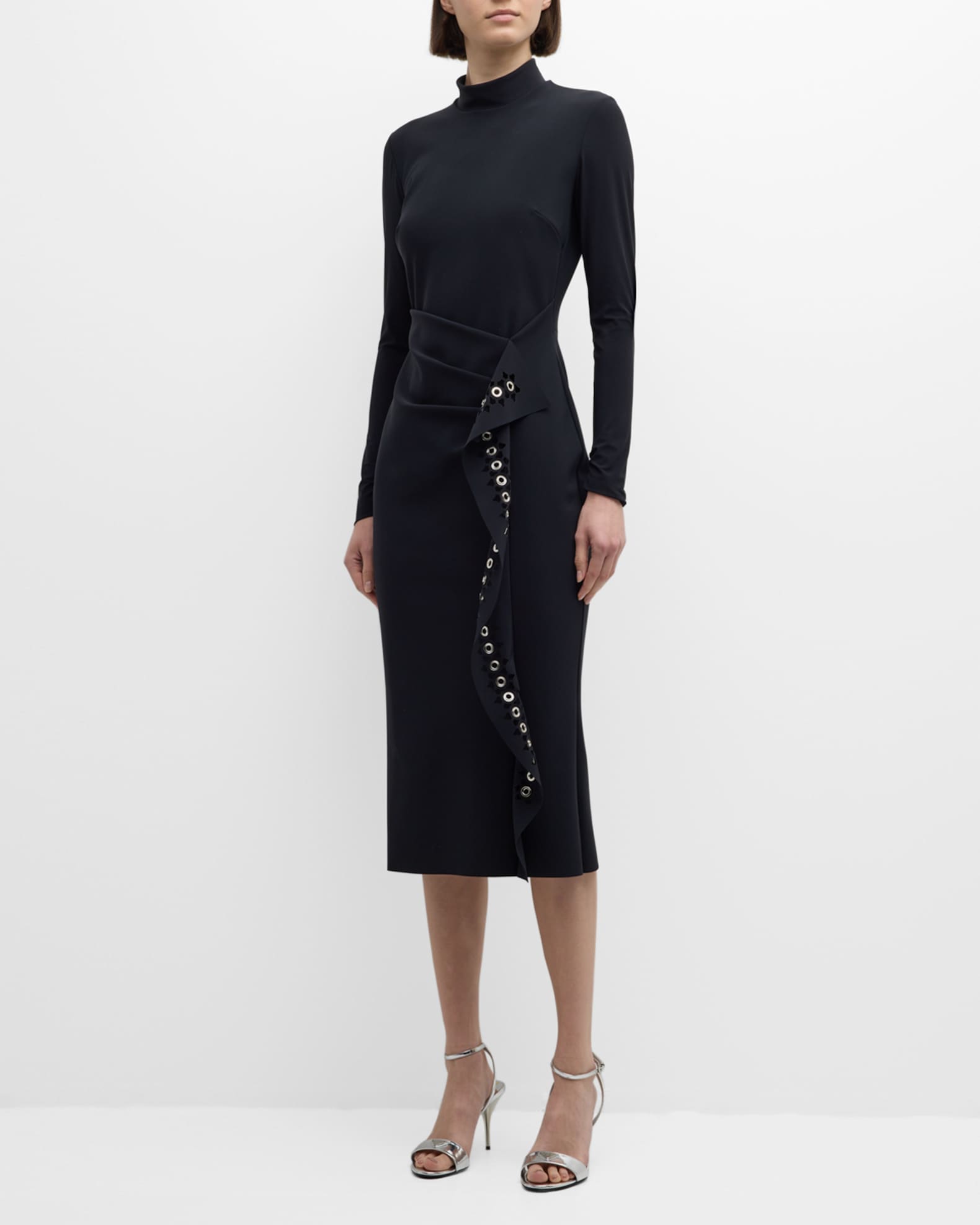 Chiara Boni La Petite Robe Cutout Ruffle Mock Neck Midi Dress Neiman Marcus