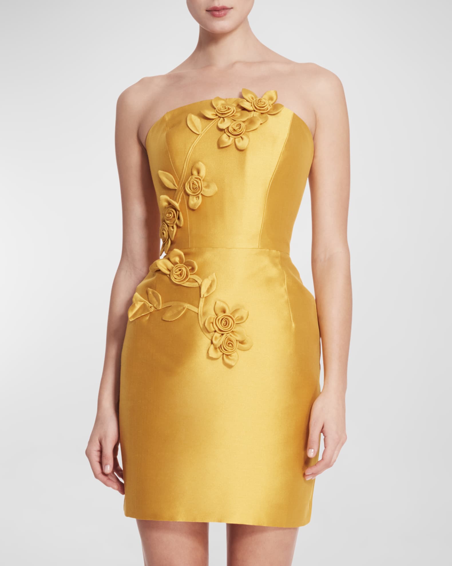 Strapless Floral Applique Mini Dress