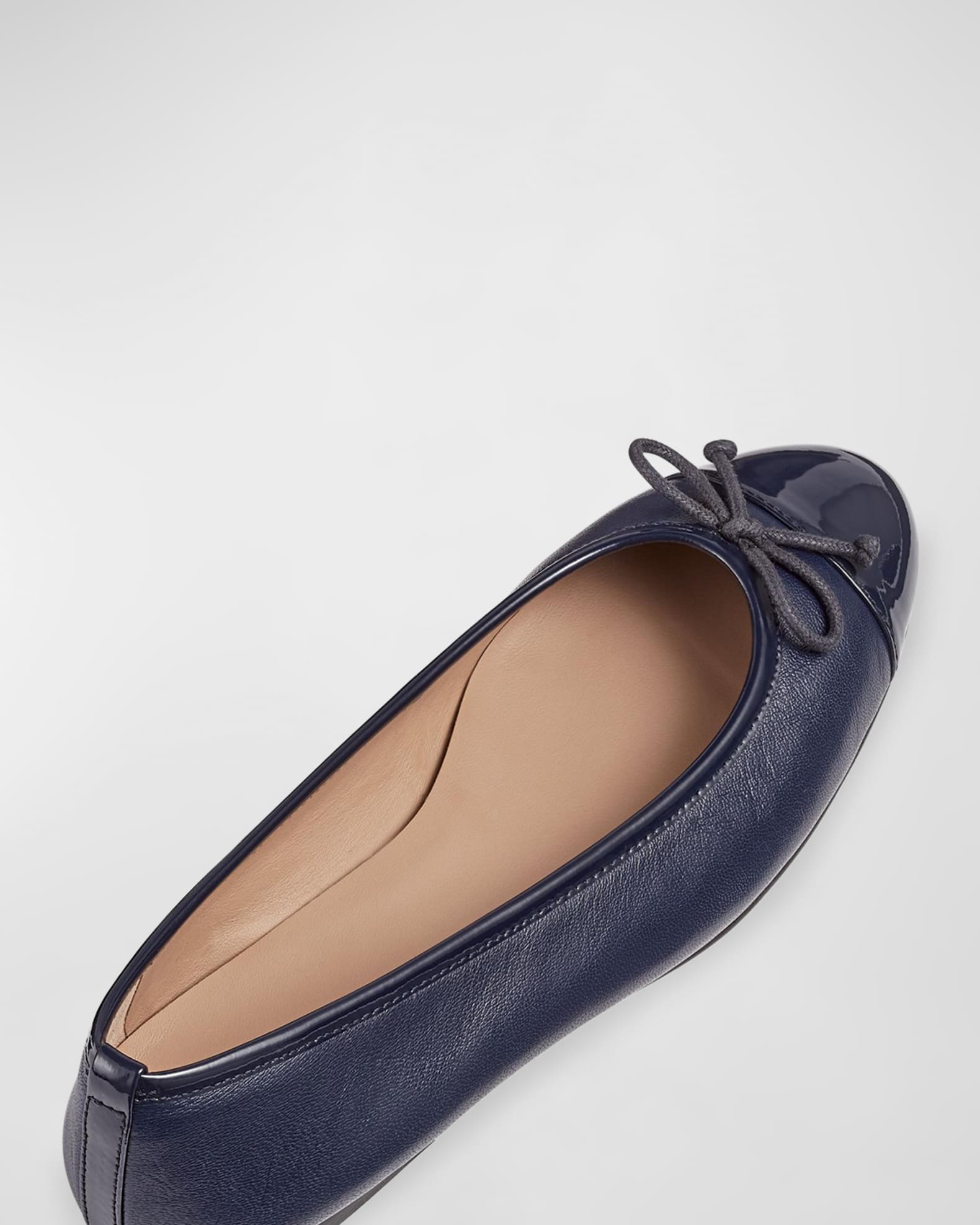 Kara Leather Bow Cap Toe Ballerina Flats