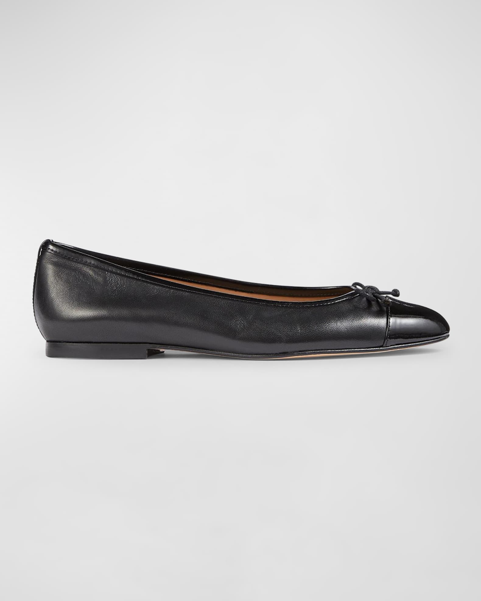 Kara Leather Bow Cap Toe Ballerina Flats