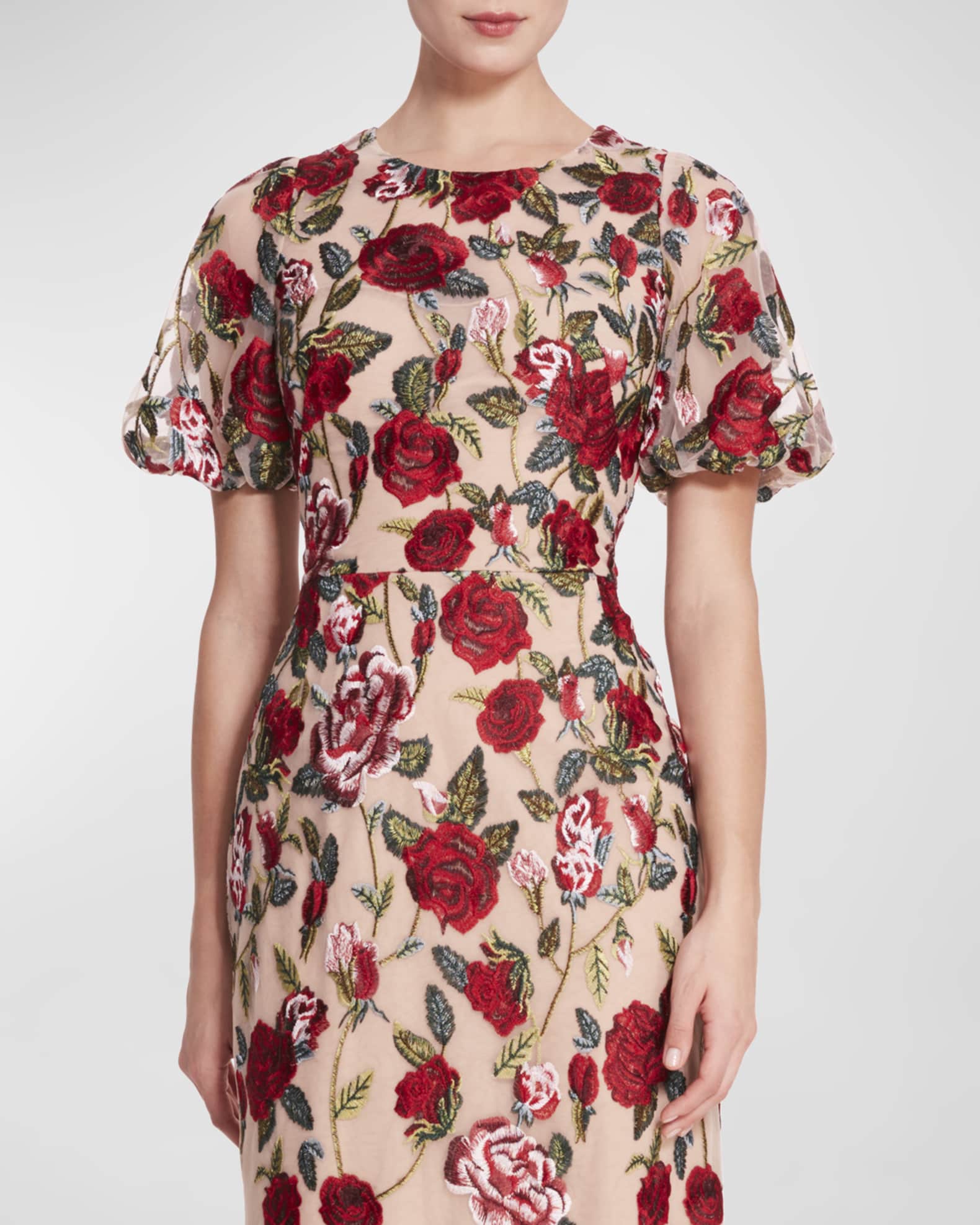 Floral Embroidered Bodycon Midi Dress