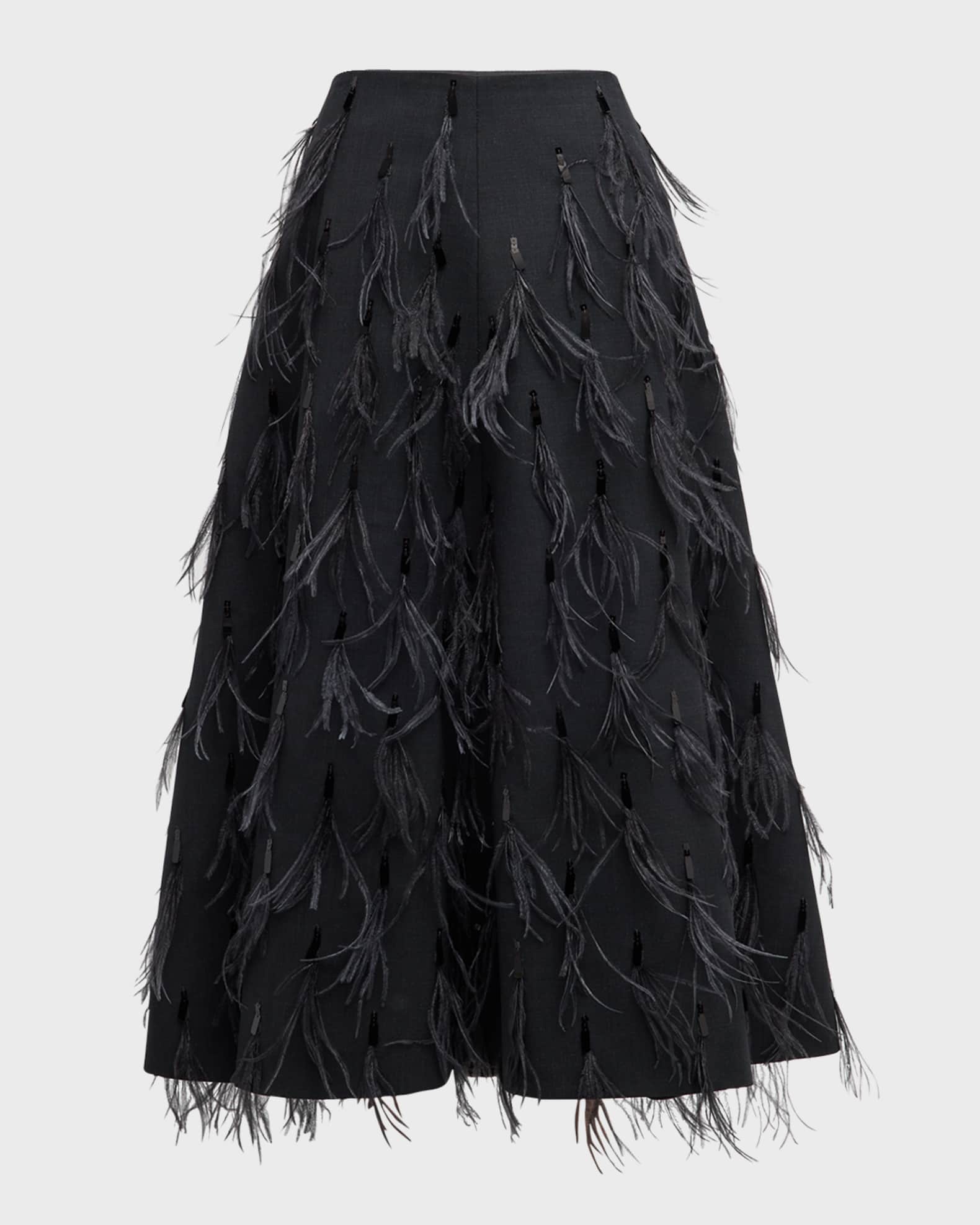 Brunello Cucinelli Tropical Lux Feather Sequin Embroidered Midi Skirt