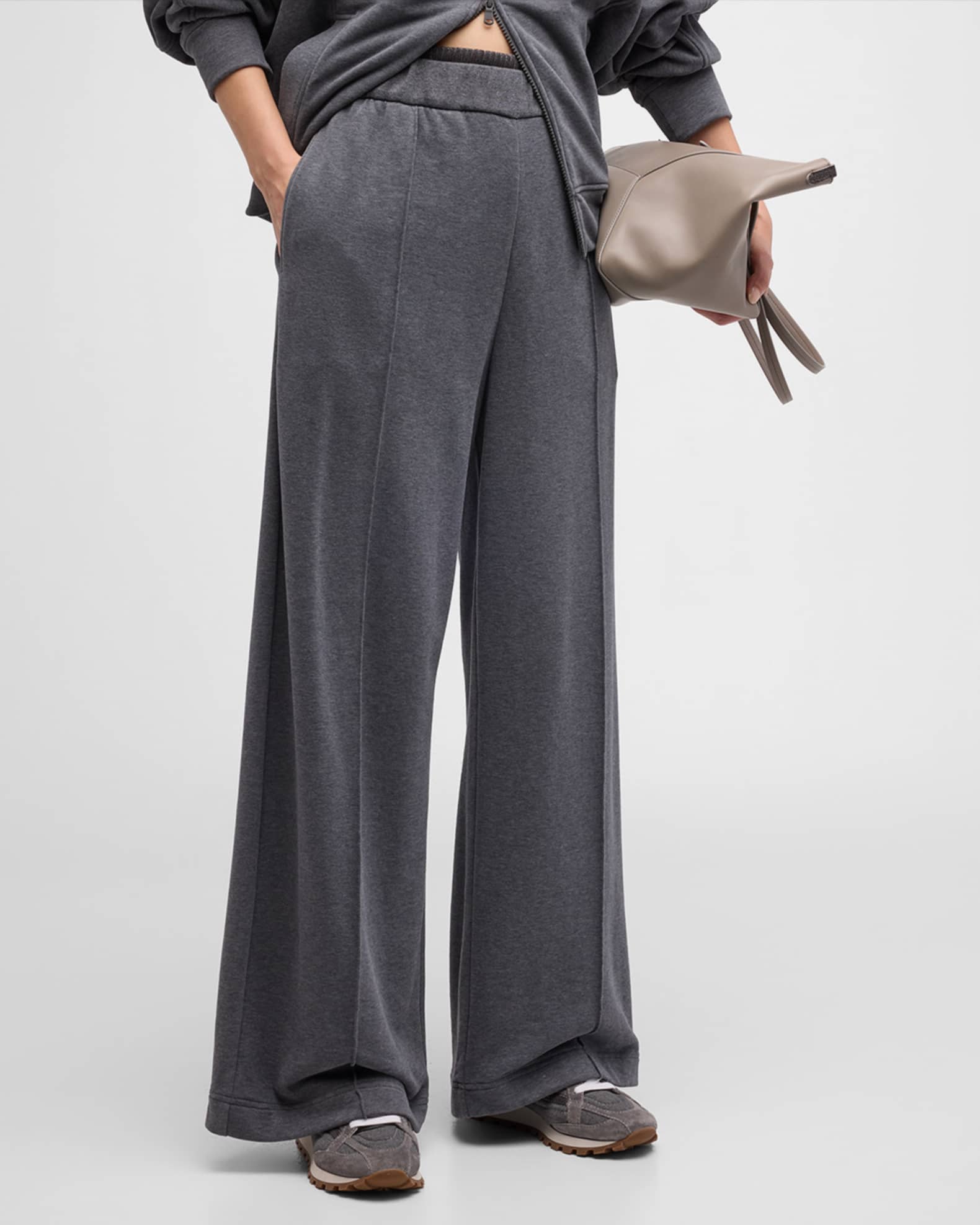 Monili Waistband Felpa Wide-Leg Pull-On Pants 1