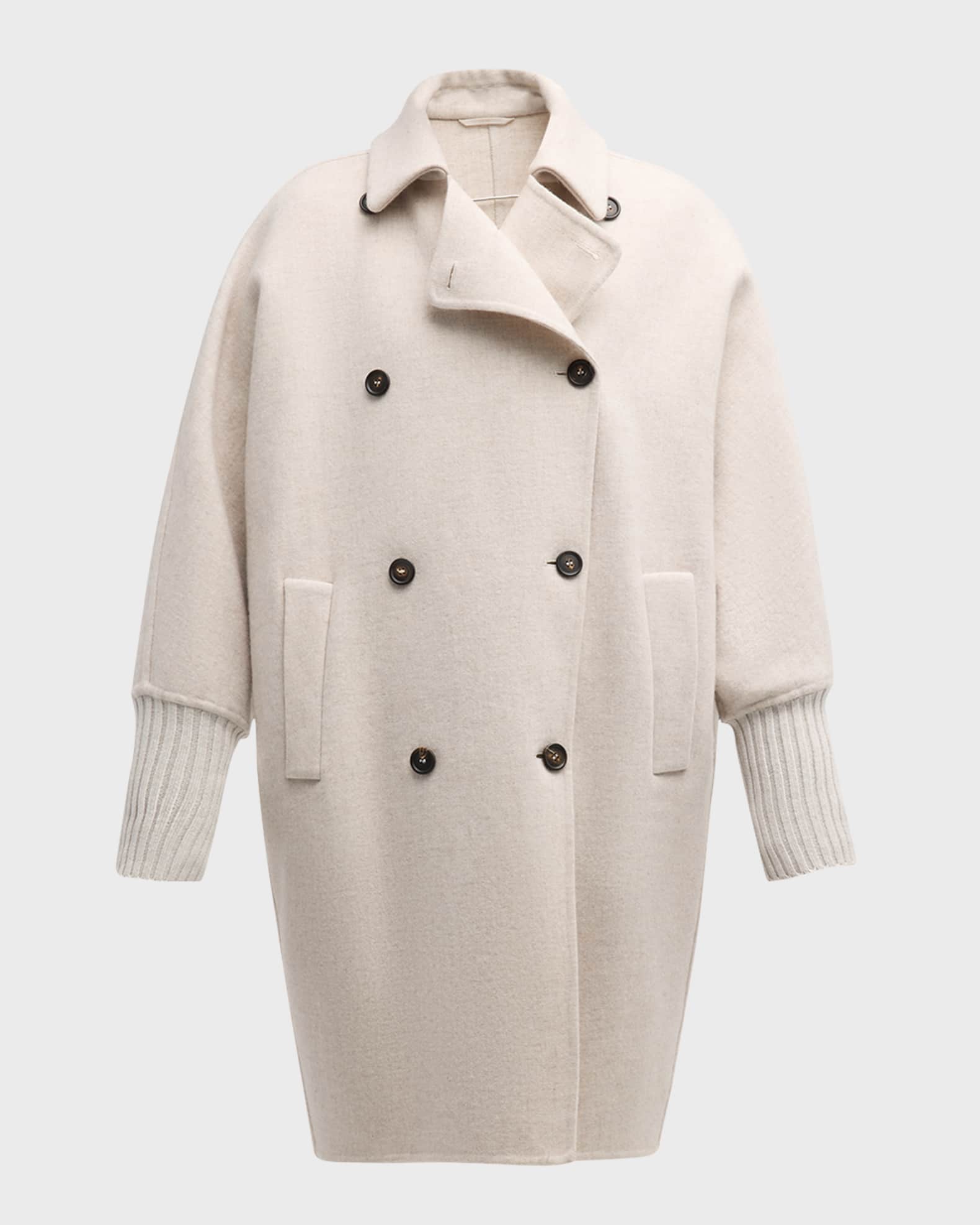 Brunello Cucinelli Rib Knit Cuffs Double-Breasted Cashmere Poncho Coat