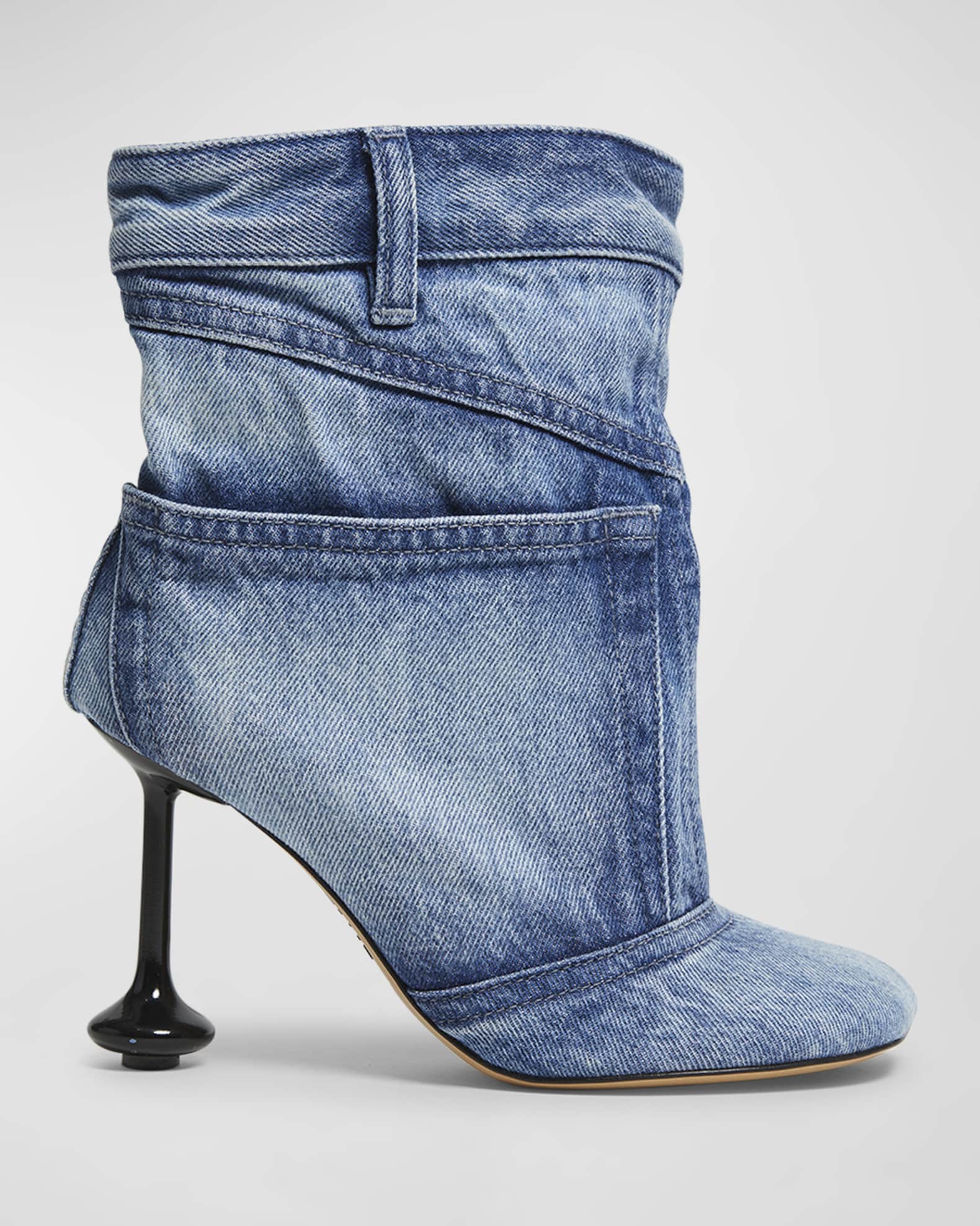 LOEWE直営店 トイパンタラムスキンアンクルブーツ Loewe Toy Panta Denim Ankle Boots | Neiman Marcus
