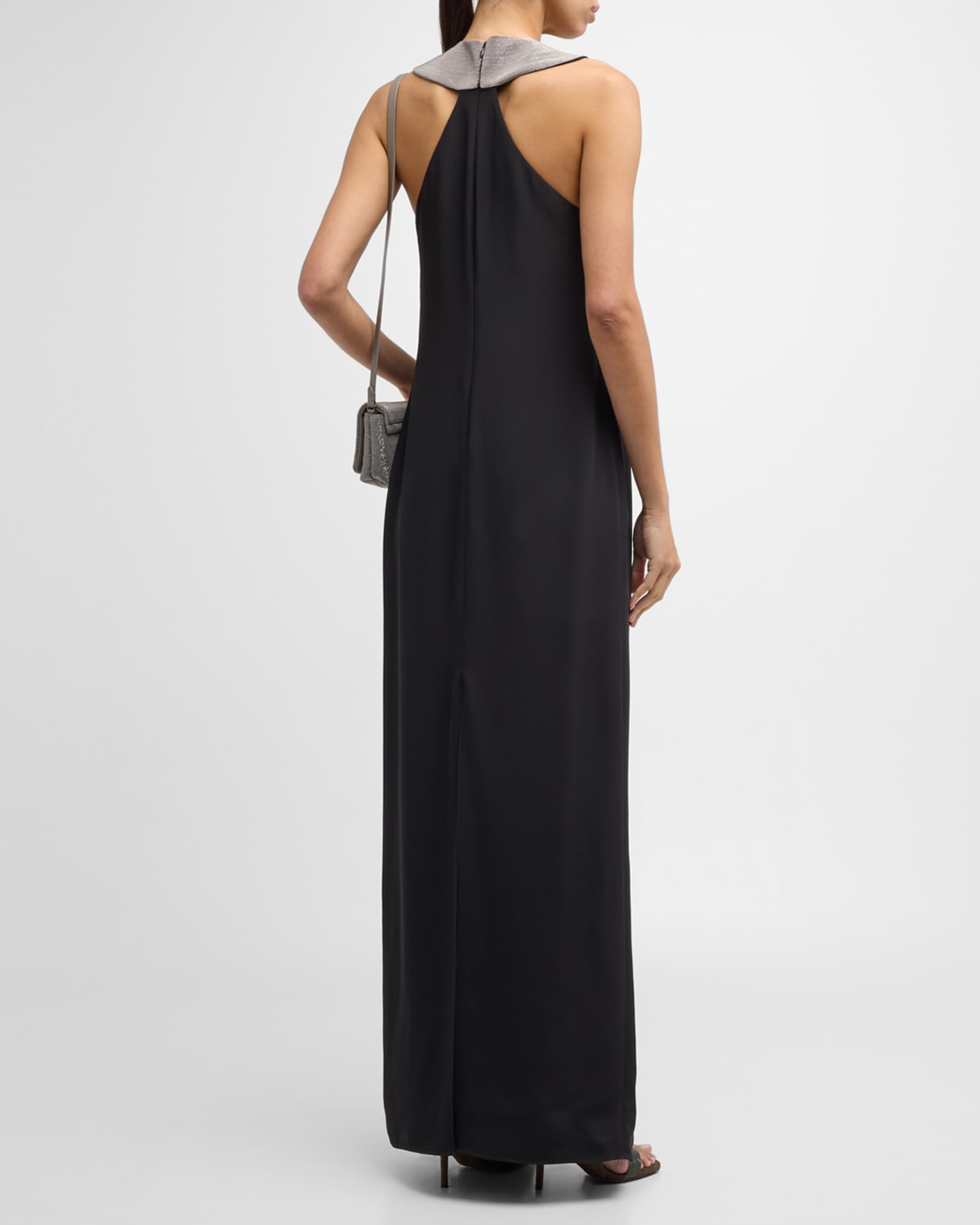 Brunello Cucinelli Monili Collar Lightweight Silk Long Column Dress Neiman Marcus