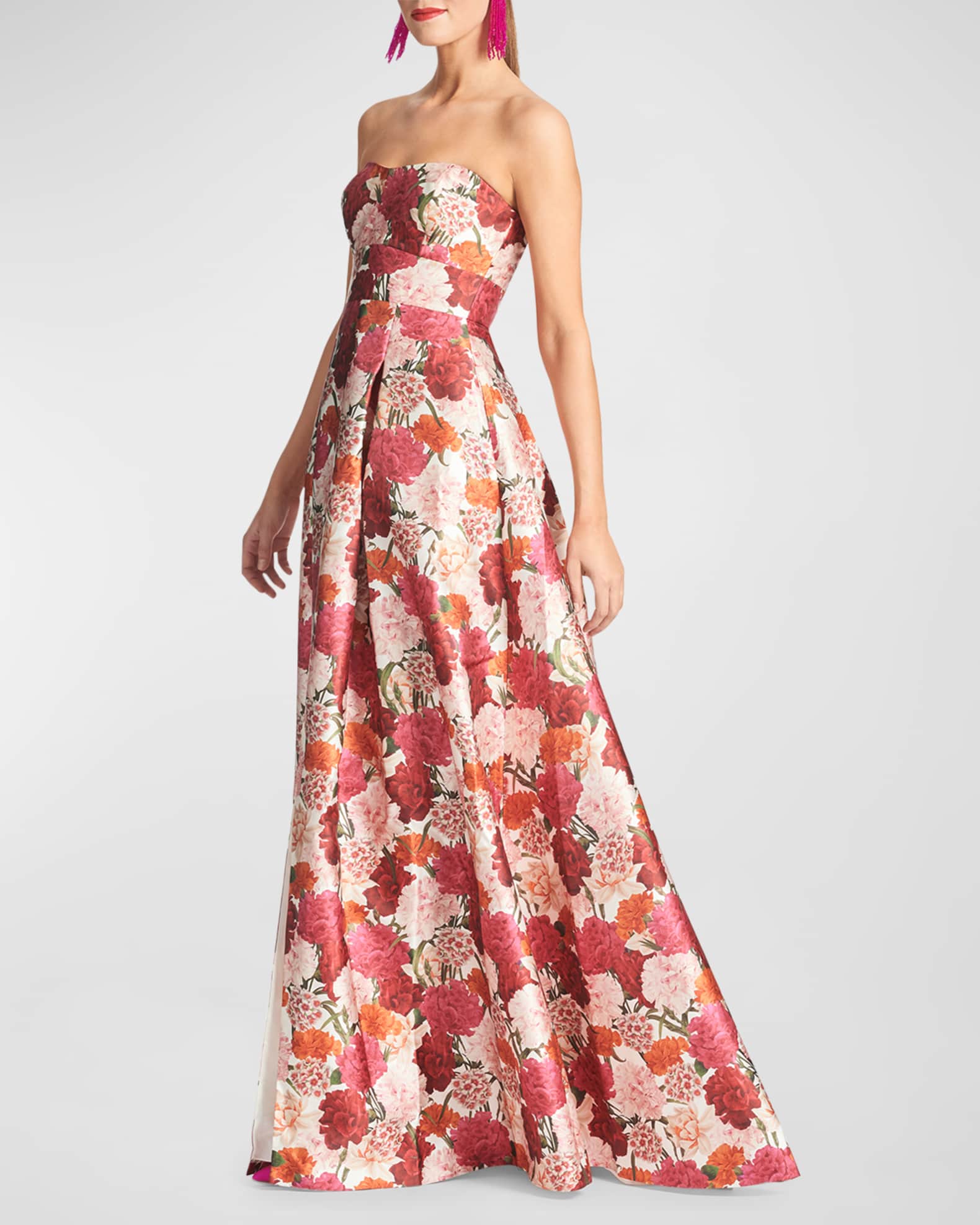 Giovanna Strapless Pleated Floral-Print Gown 1