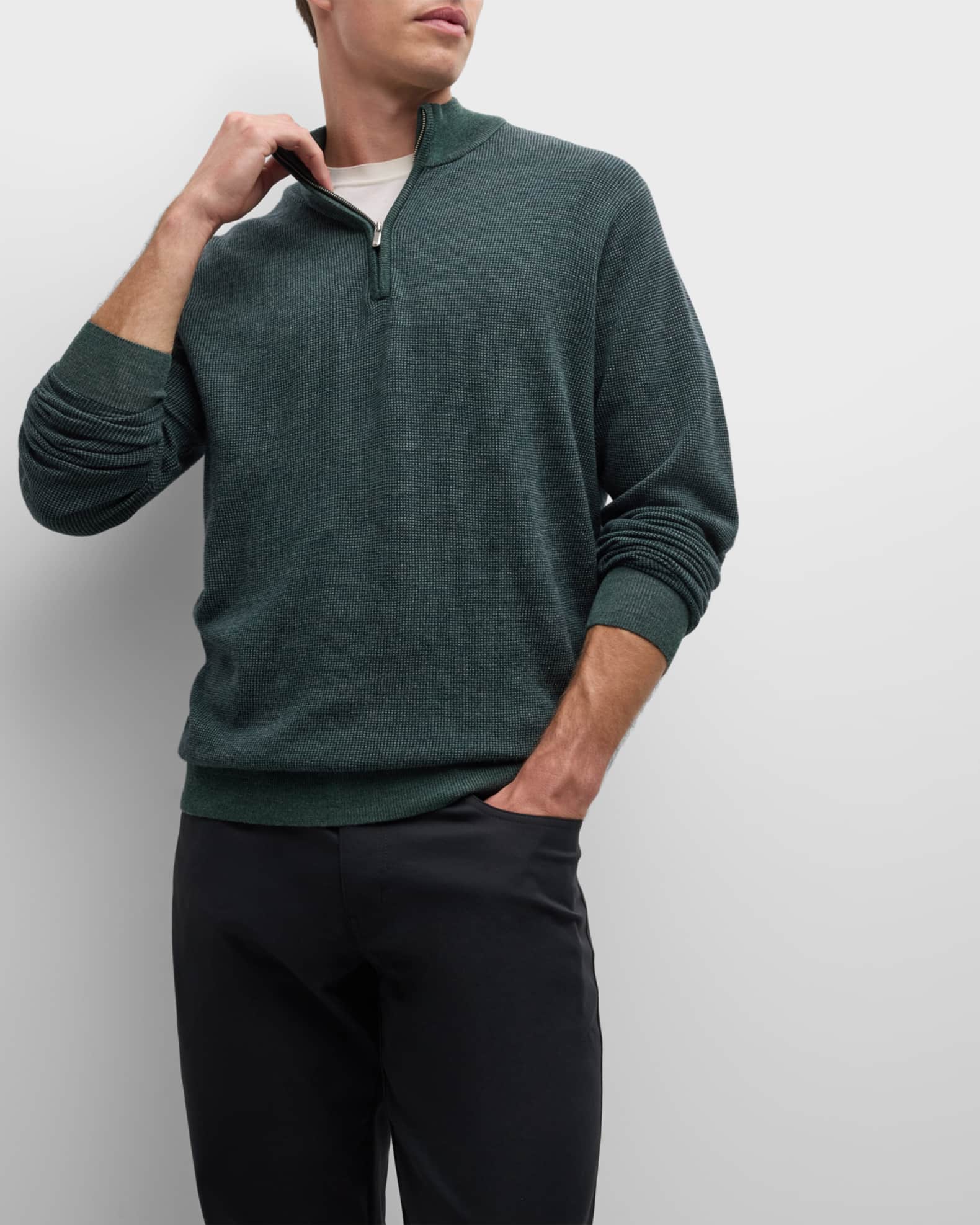 Club Room Mens Birdseye Quarter Zip Pullover Green Size Xx Large main image 1