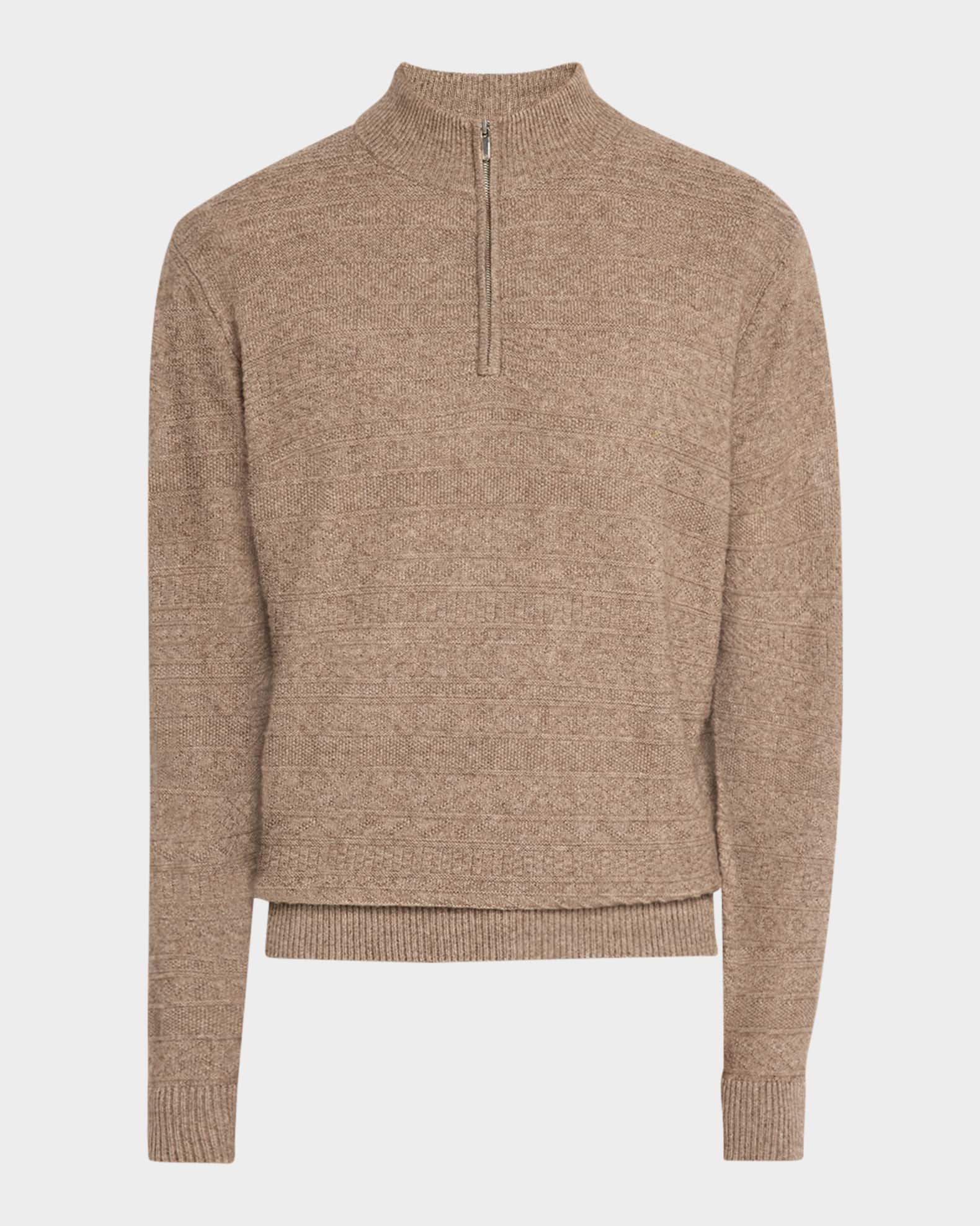 Peter Millar Men s Crescent Texture Quarter Zip Sweater Color Dark Sand Size L