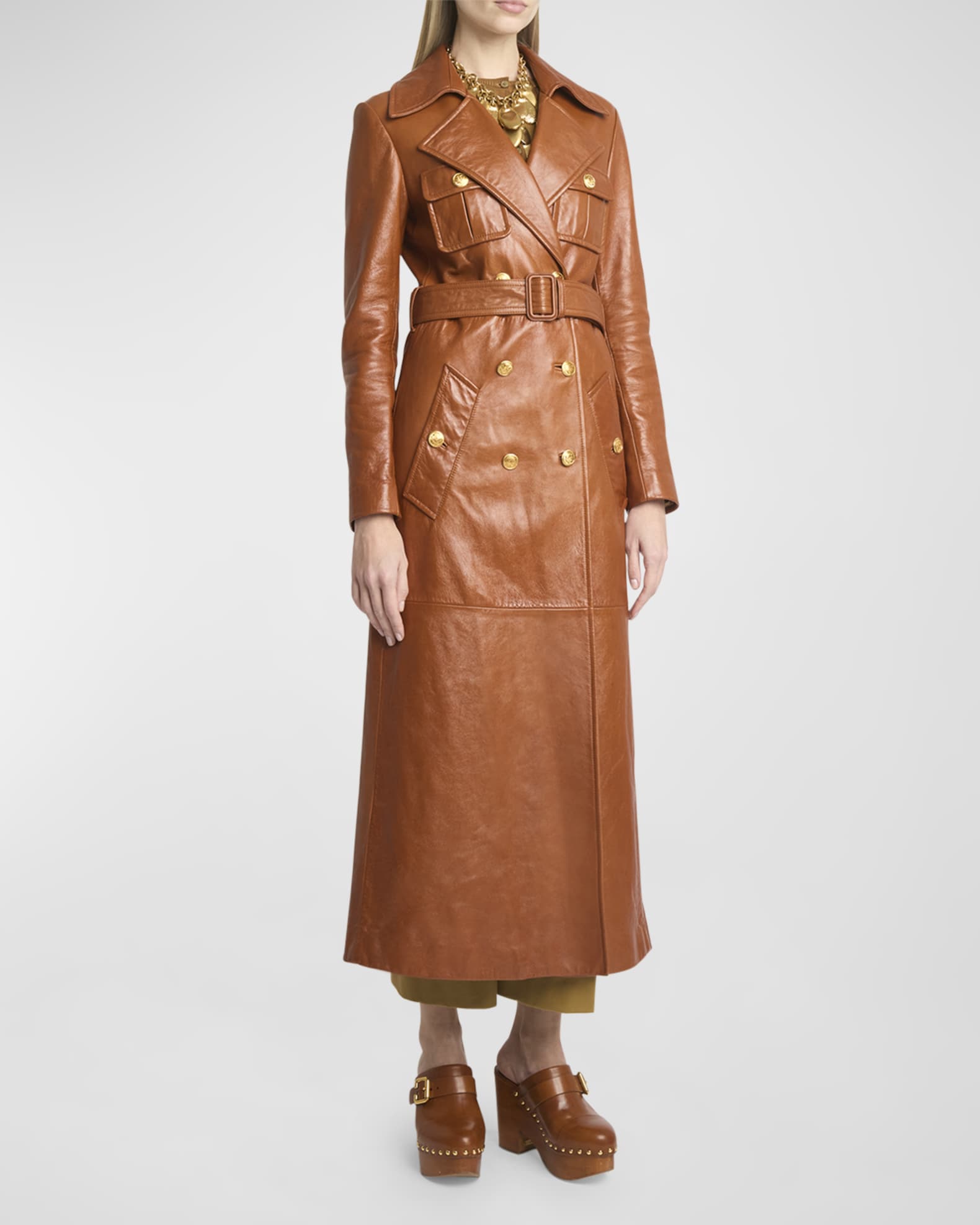 Chloe Glossy Leather Belted Long Trench Coat in 2024 Long trench coat