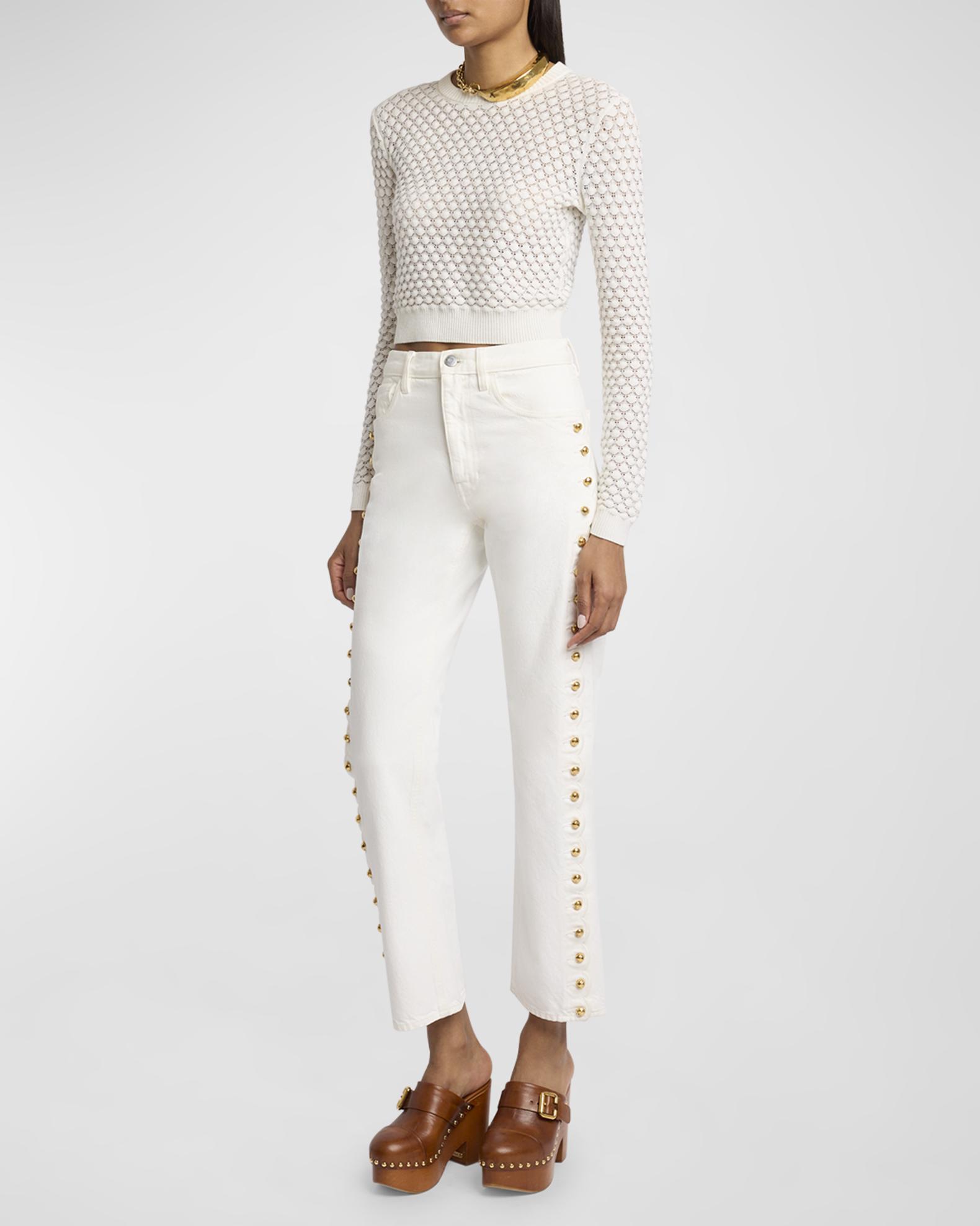 Chloe Button-Side Straight-Leg Ankle Denim Pants | Neiman Marcus