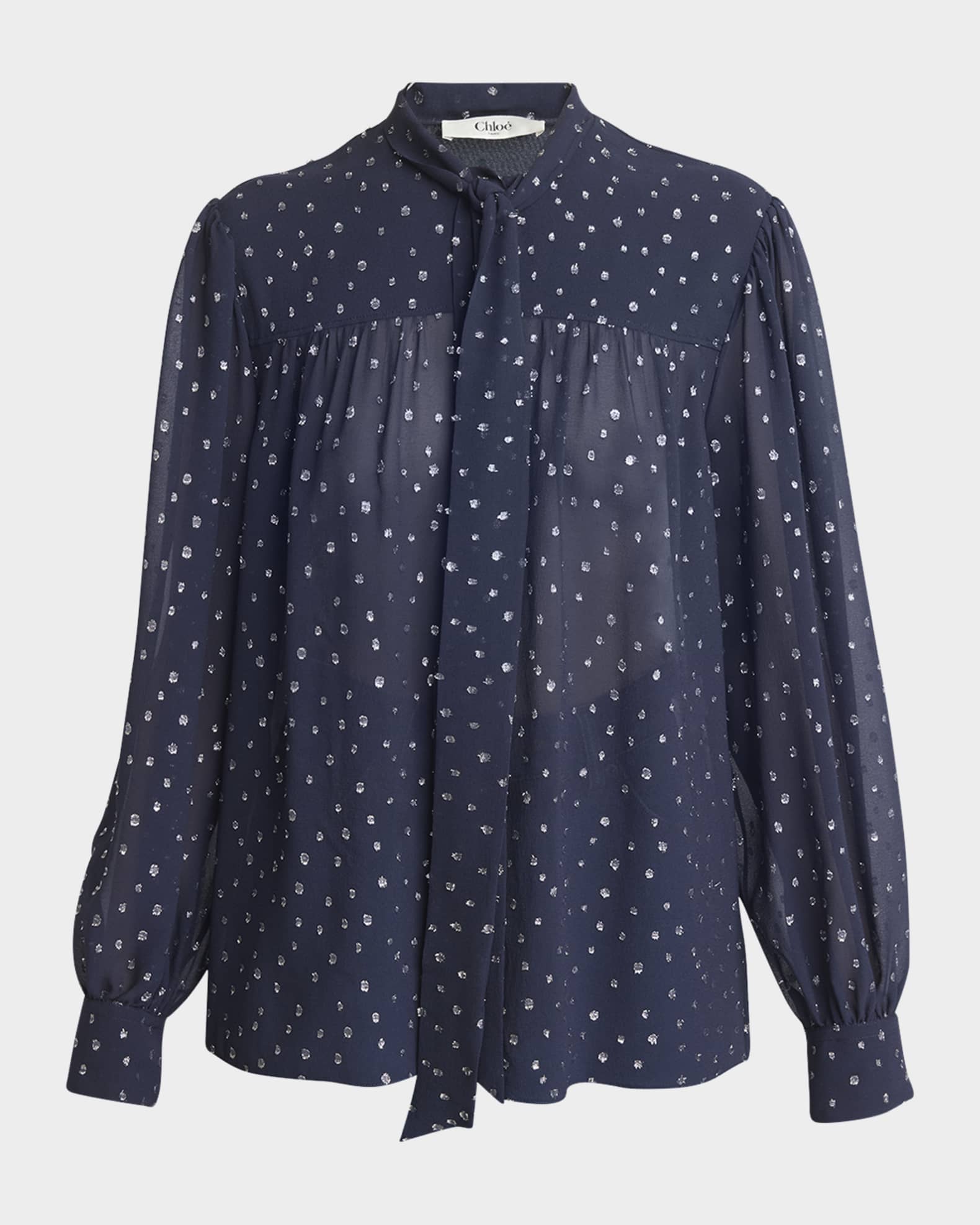 Chloe Metallic Dot Silk Neck-Tie Top