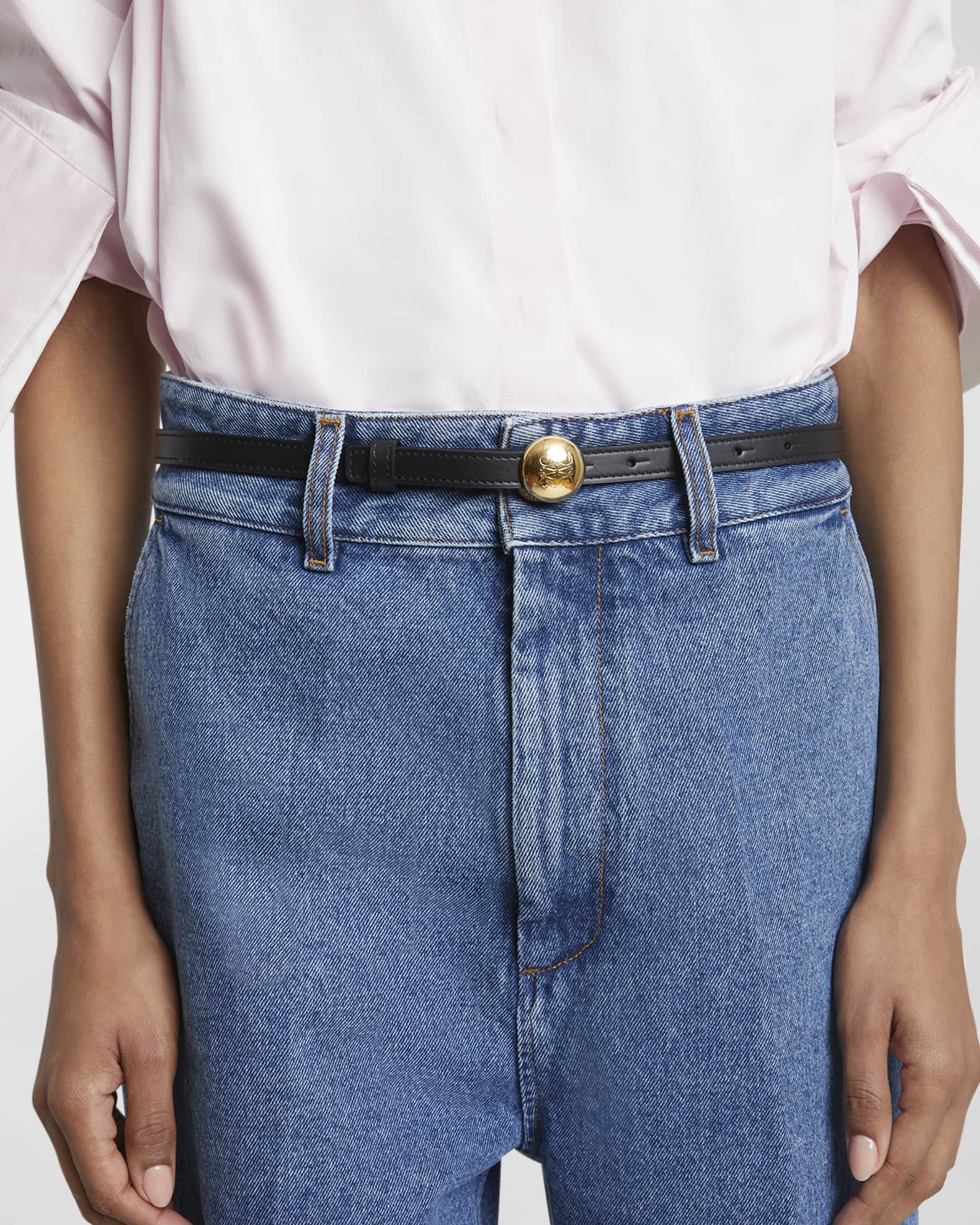 Smooth Leather Skinny Belt  1