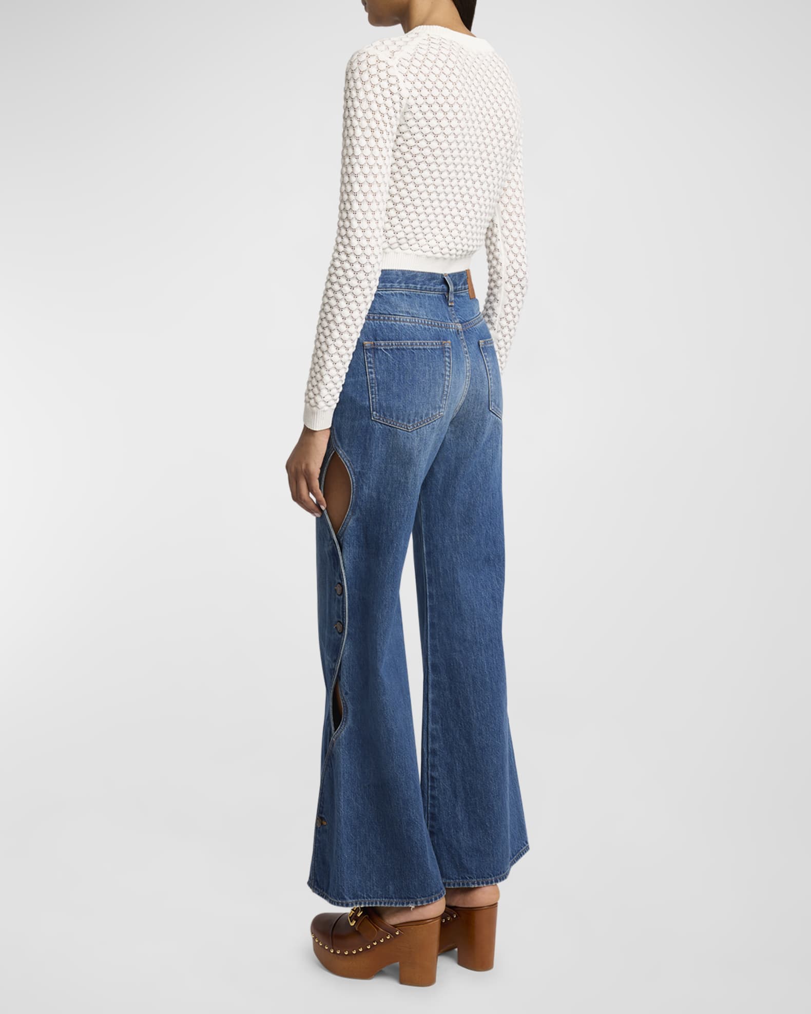 Wide Leg Button Detail Denim