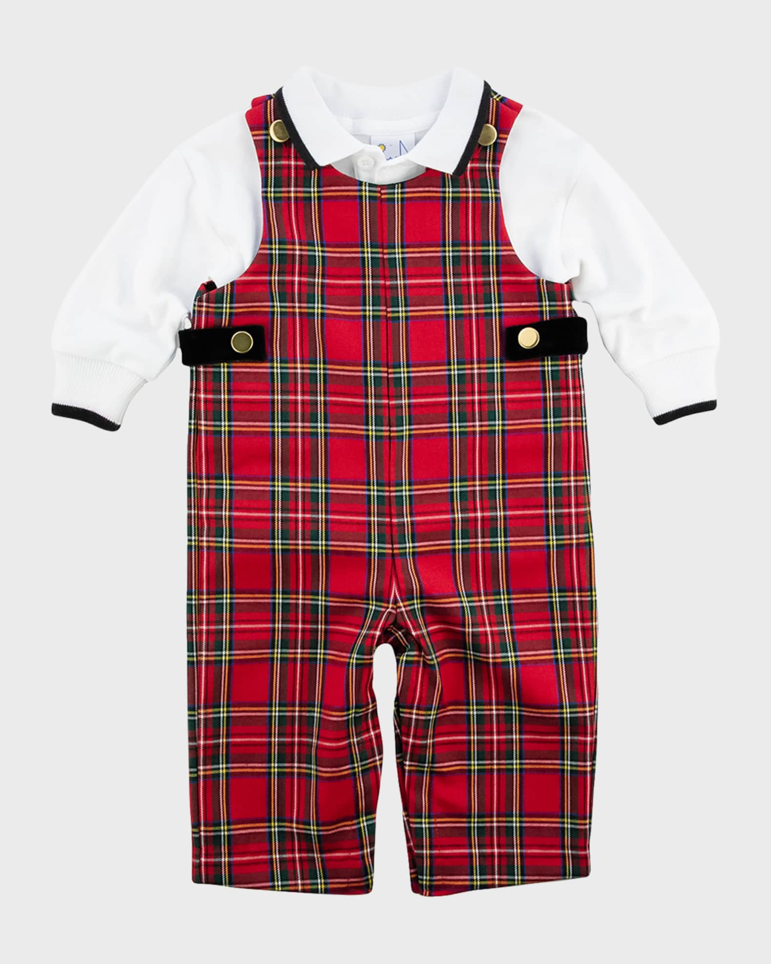 Girl's Tartan Plaid Jumpsuit & Polo, Size 6M-24M 0