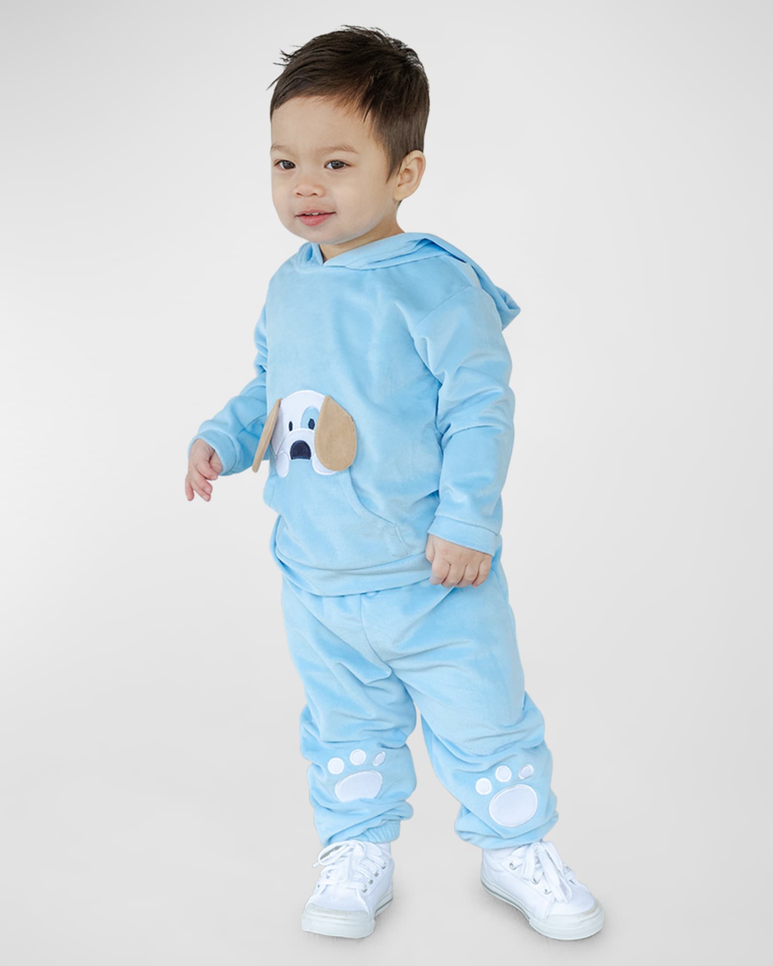 Florence Eiseman Boy s Velour Hoodie Pants W Puppy Applique Size 6M 24M Neiman Marcus