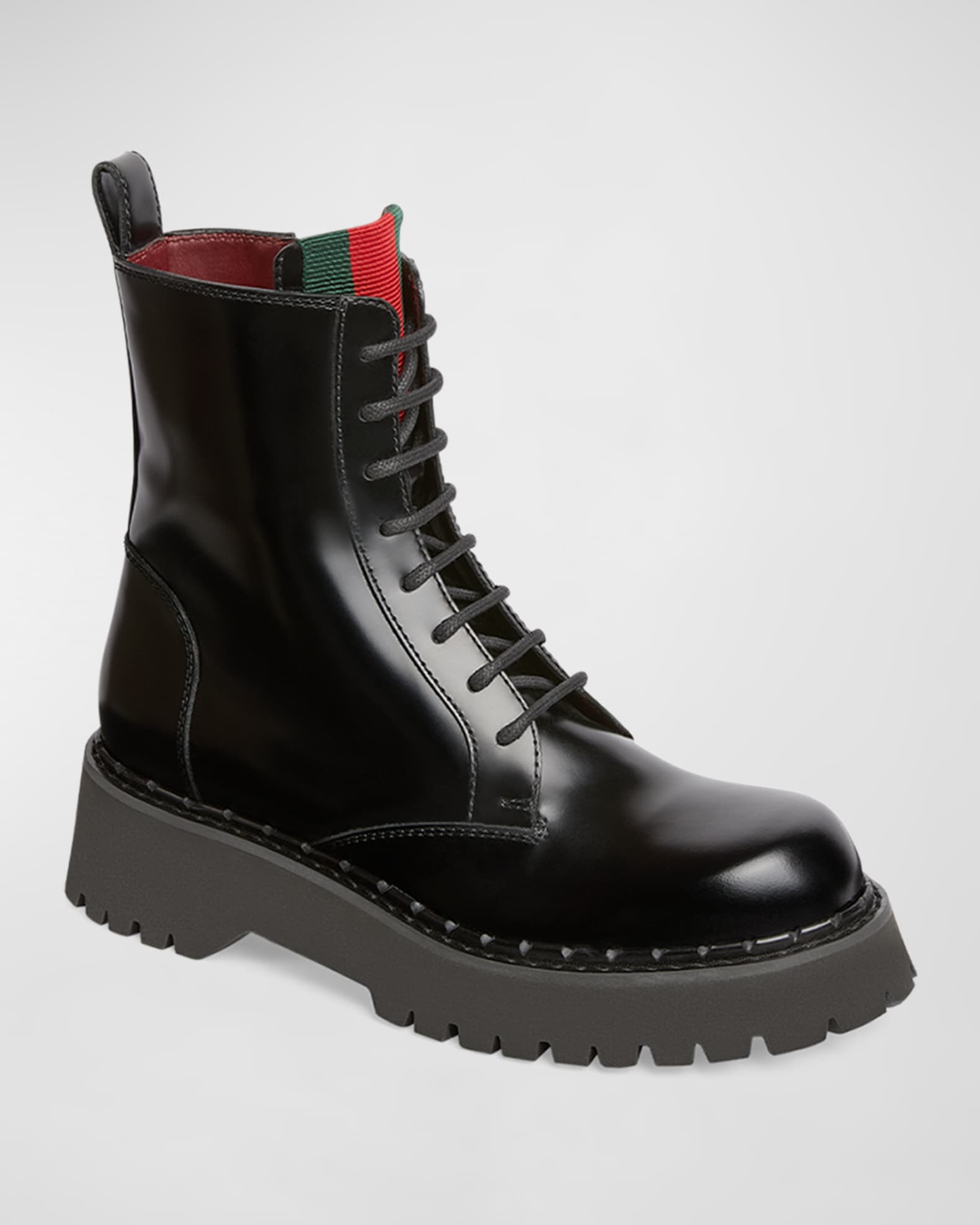 Gucci Thea Leather Web Combat Booties Neiman Marcus