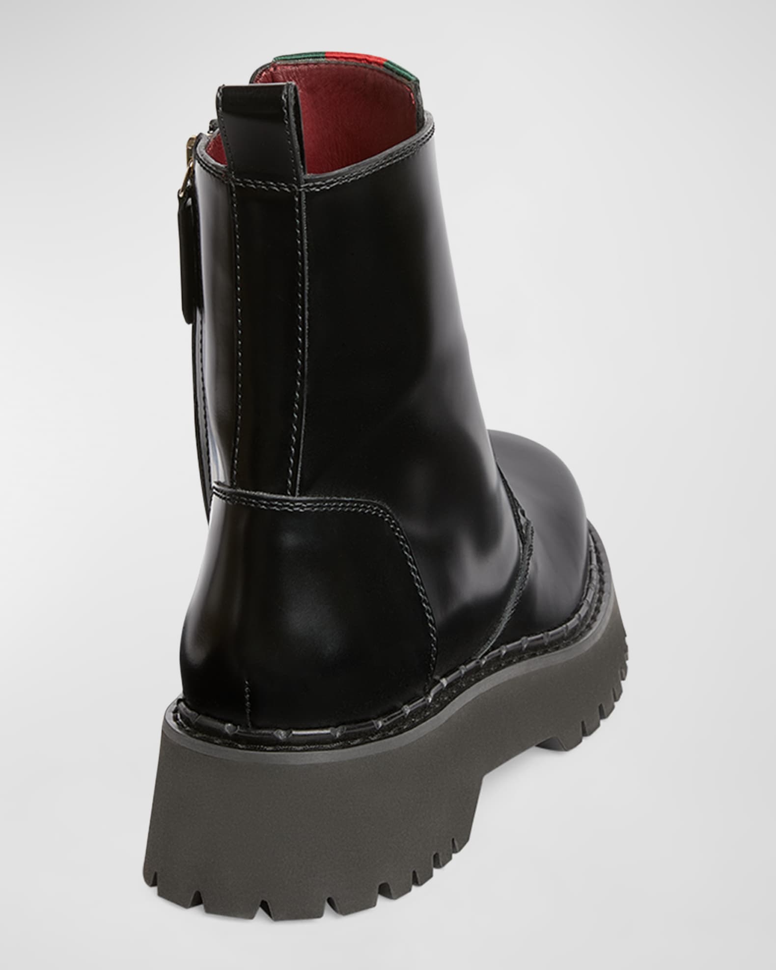 Gucci Thea Leather Web Combat Booties Neiman Marcus