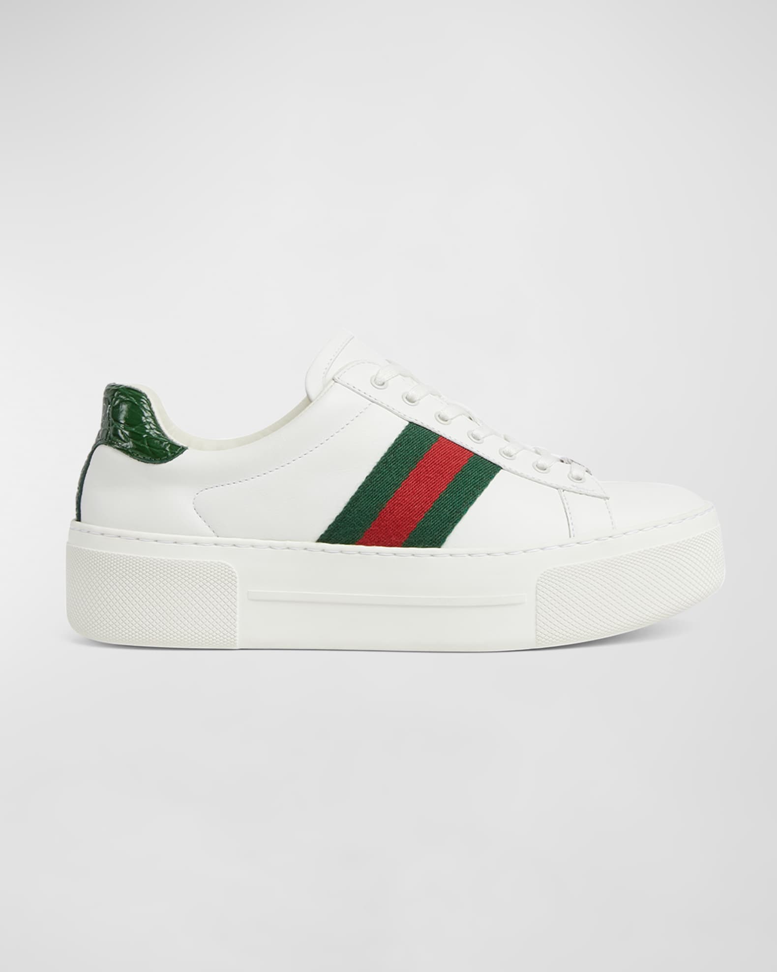 Gucci Ace Web Mixed Leather Sneakers Neiman Marcus