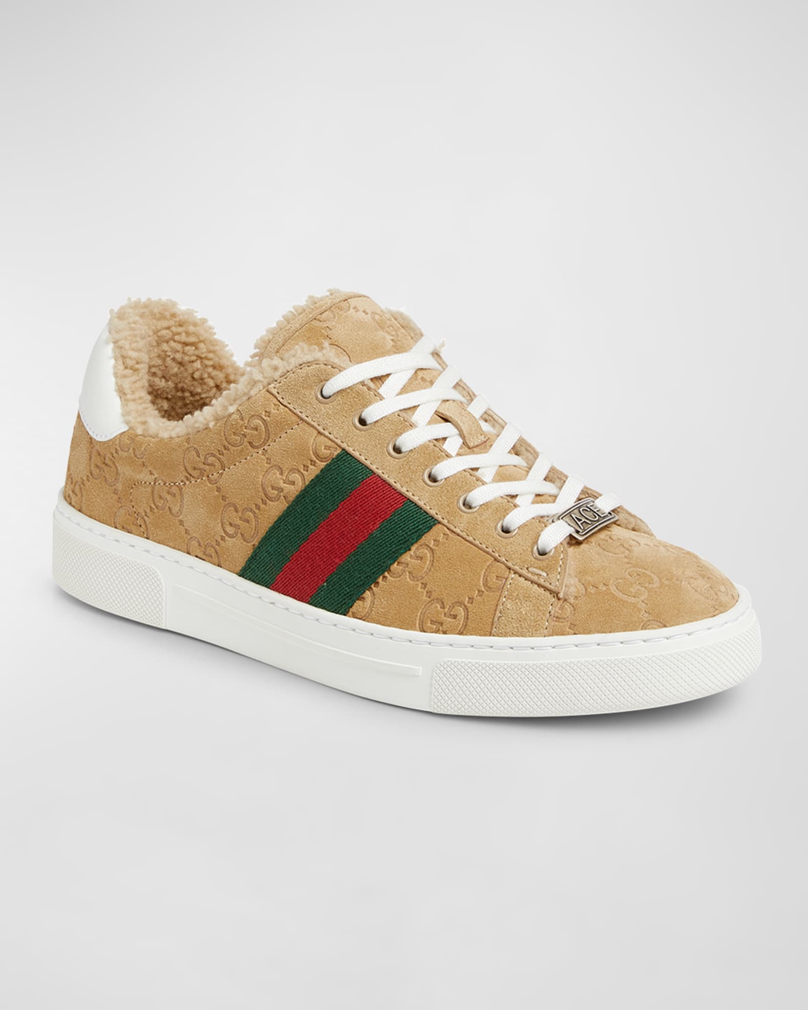 Gucci Ace GG Suede Shearling Low top Sneakers Buttercup Women s 38EU Sneakers Trainers Low top Sneakers