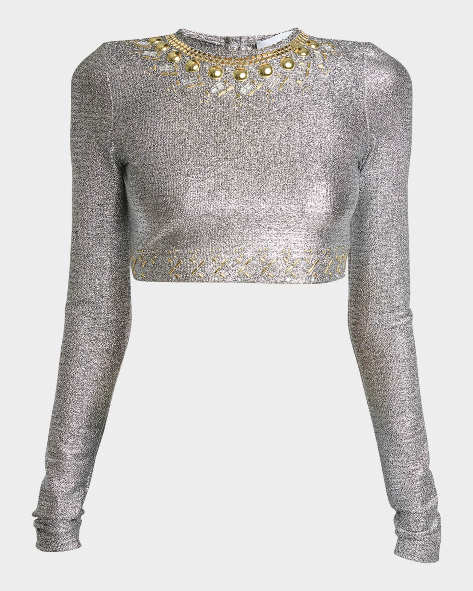 Haut Embellished Metallic Jersey Blouse 0