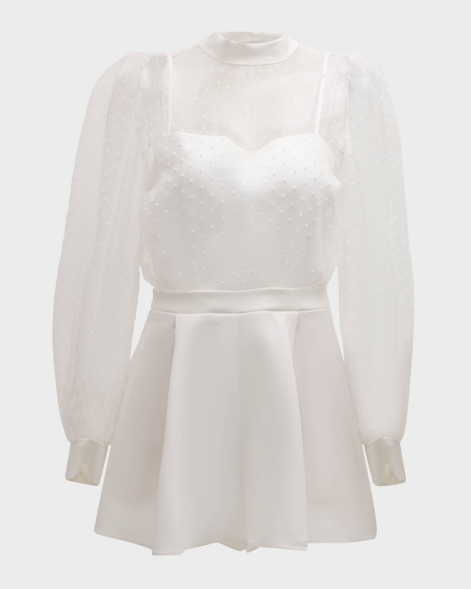 Black Halo Rosalie Flocked Mock-Neck Illusion Romper