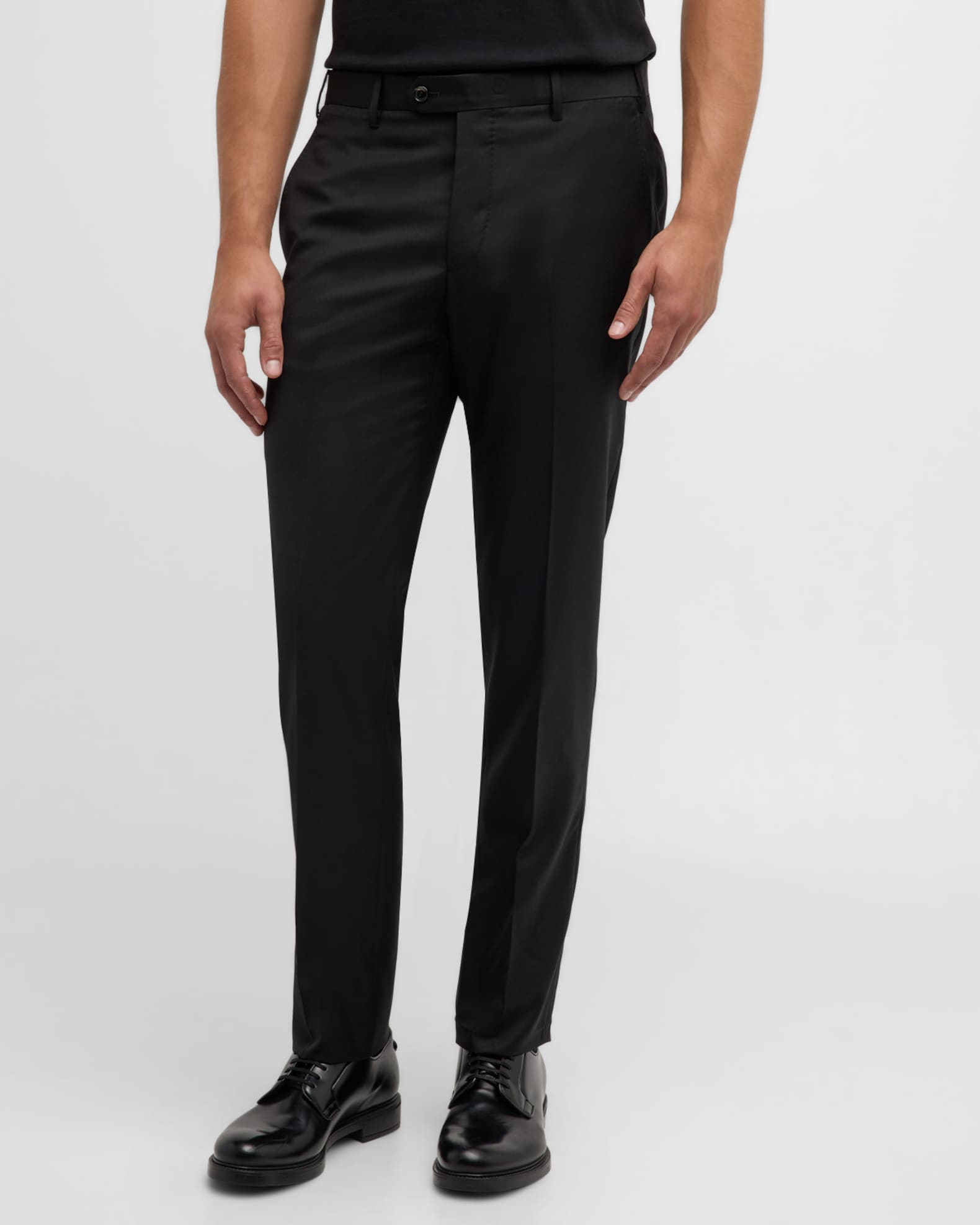 Giorgio Armani Men's Flat-Front Wool Trousers | Neiman Marcus
