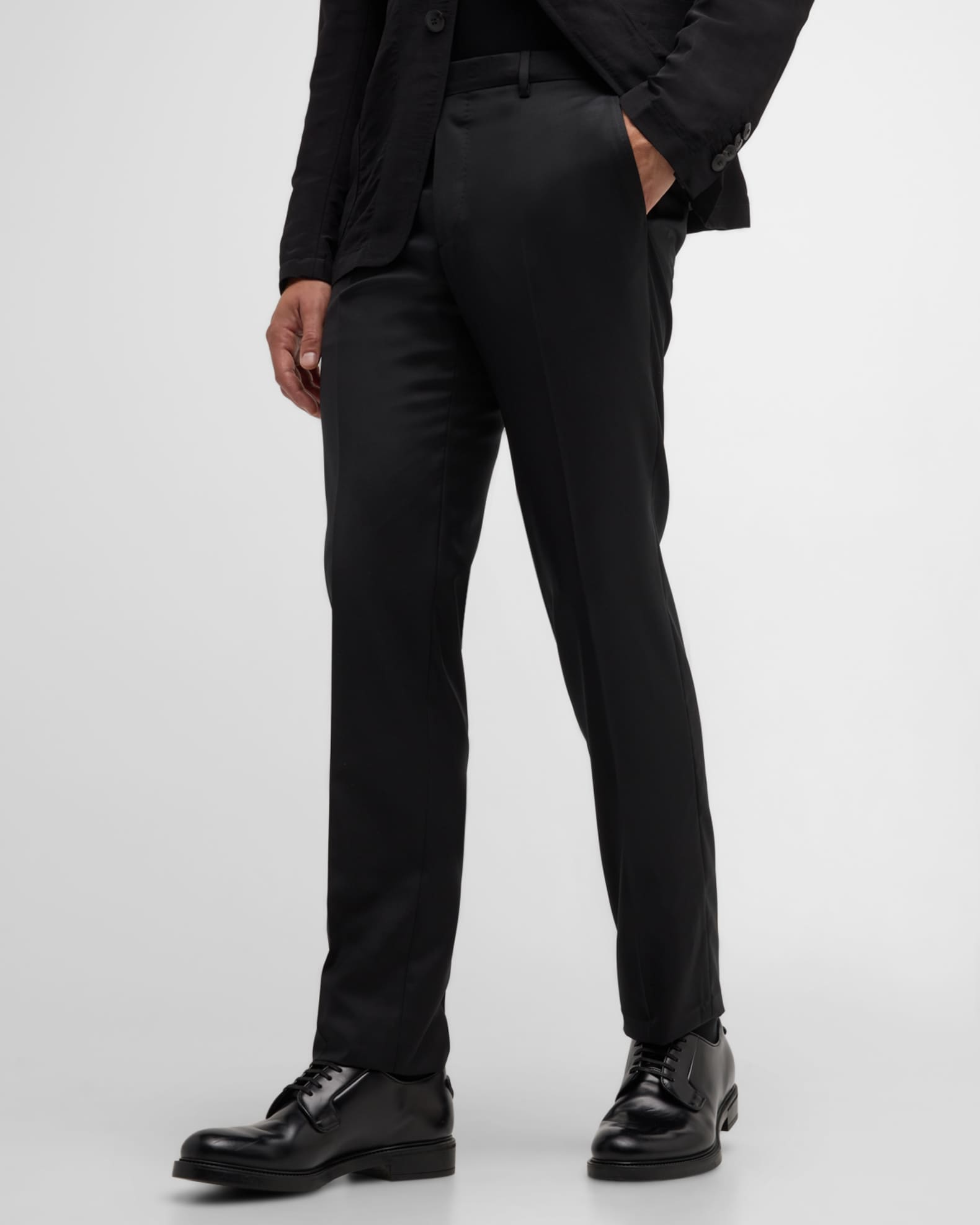 Giorgio Armani Men's Flat-Front Wool Trousers | Neiman Marcus