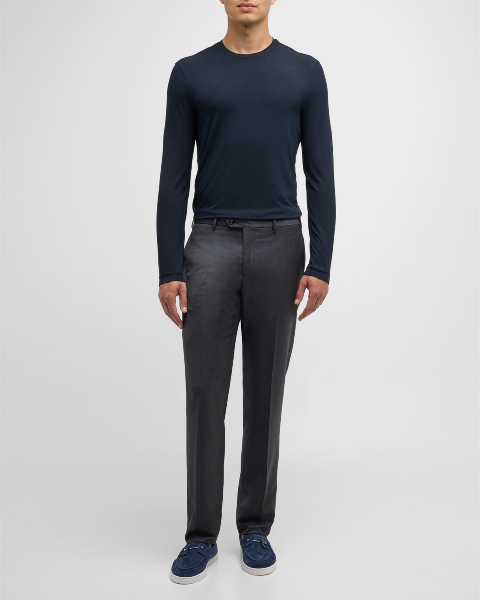 Giorgio Armani Men's Solid Wool Flat-Front Trousers | Neiman Marcus