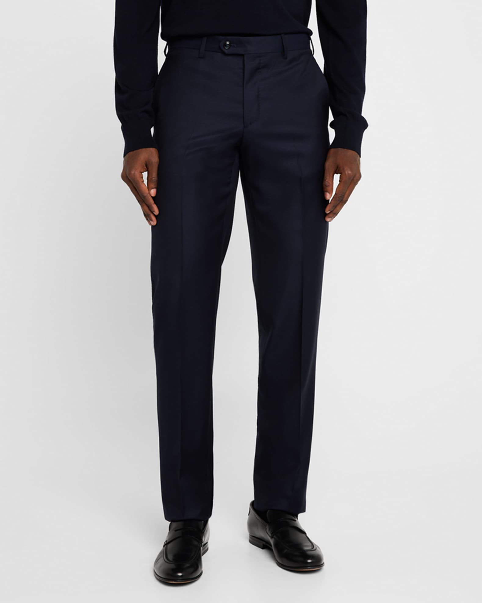 Giorgio Armani Men's Solid Wool Flat-Front Trousers | Neiman Marcus